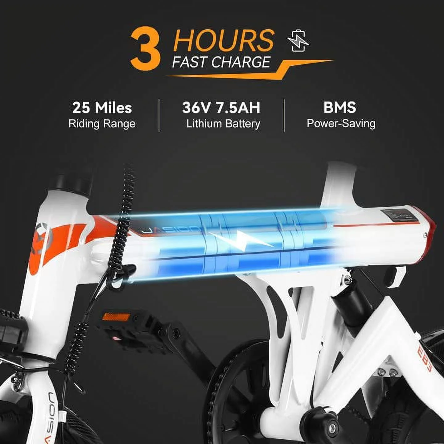 Jasion EB3 Folding Electric Bike for Adults, 350W Brushless Motor Electric Bicycles with 36V 7.5Ah Battery, Center Suspension, 3 Levels Assist, 14