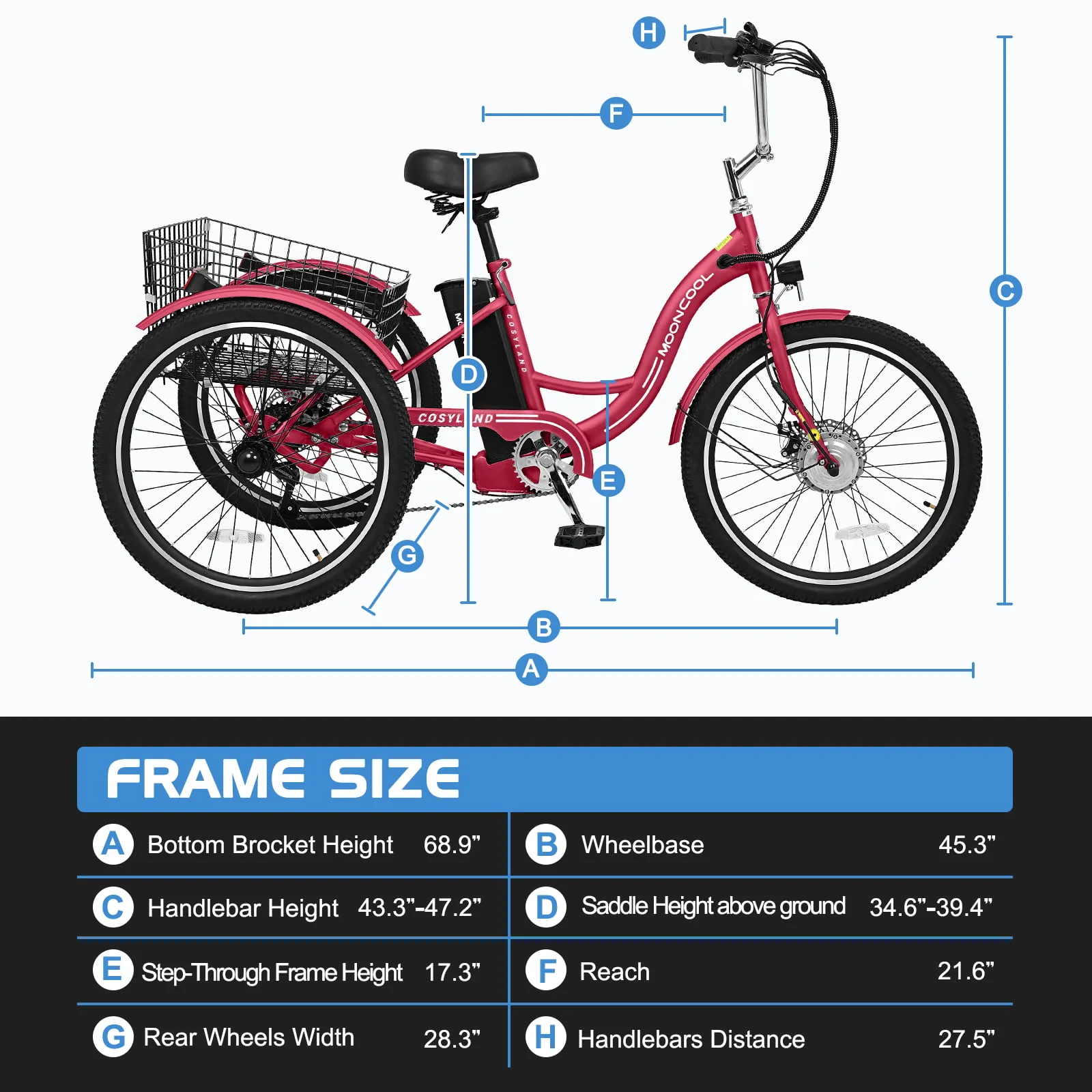 Lilypelle Electric Tricycle ,3 Wheel Motorized Bicycle,with 350W Motor 36V 10.4AH Lithium Battery UL Certified,24
