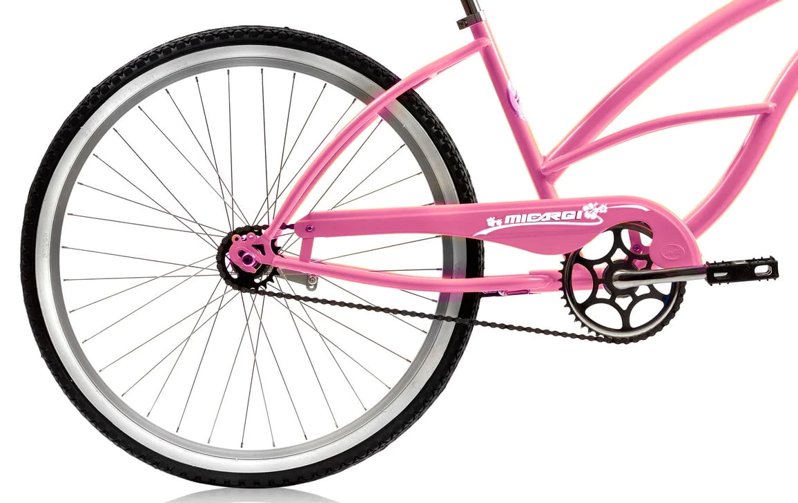 Wonder Wheels 26 In. Beach Cruiser Coaster Brake Single Speed Bicycle, Bike, Stainless Steel Spokes One Piece Crank Alloy Rims 36 H - Pink