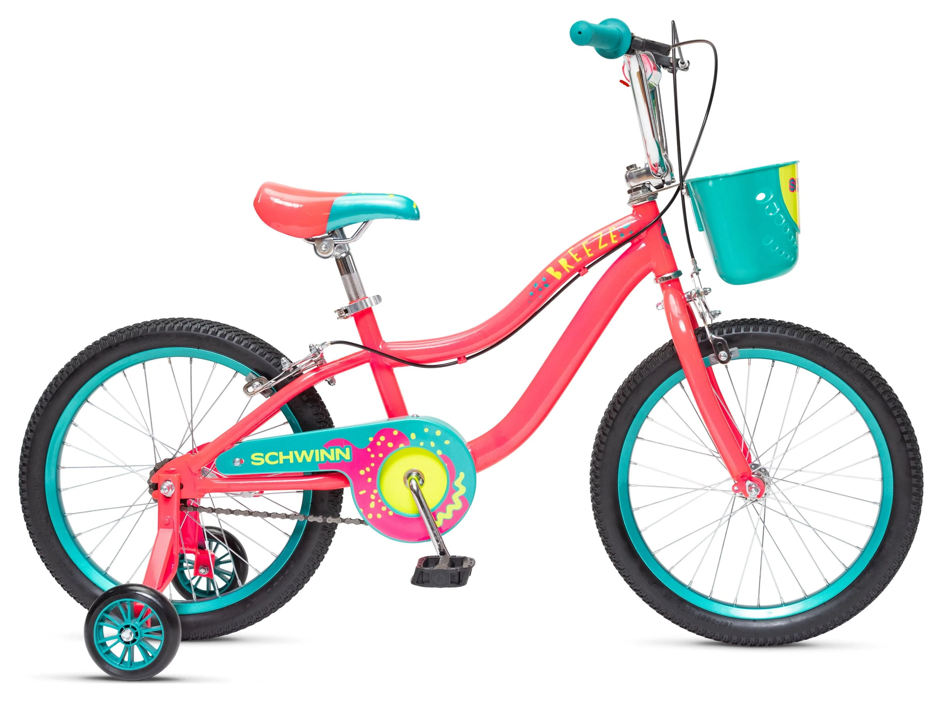 Schwinn Breeze 18 inch Girls Kids Bike with Basket and Training Wheels, Ages 5-9, Pink