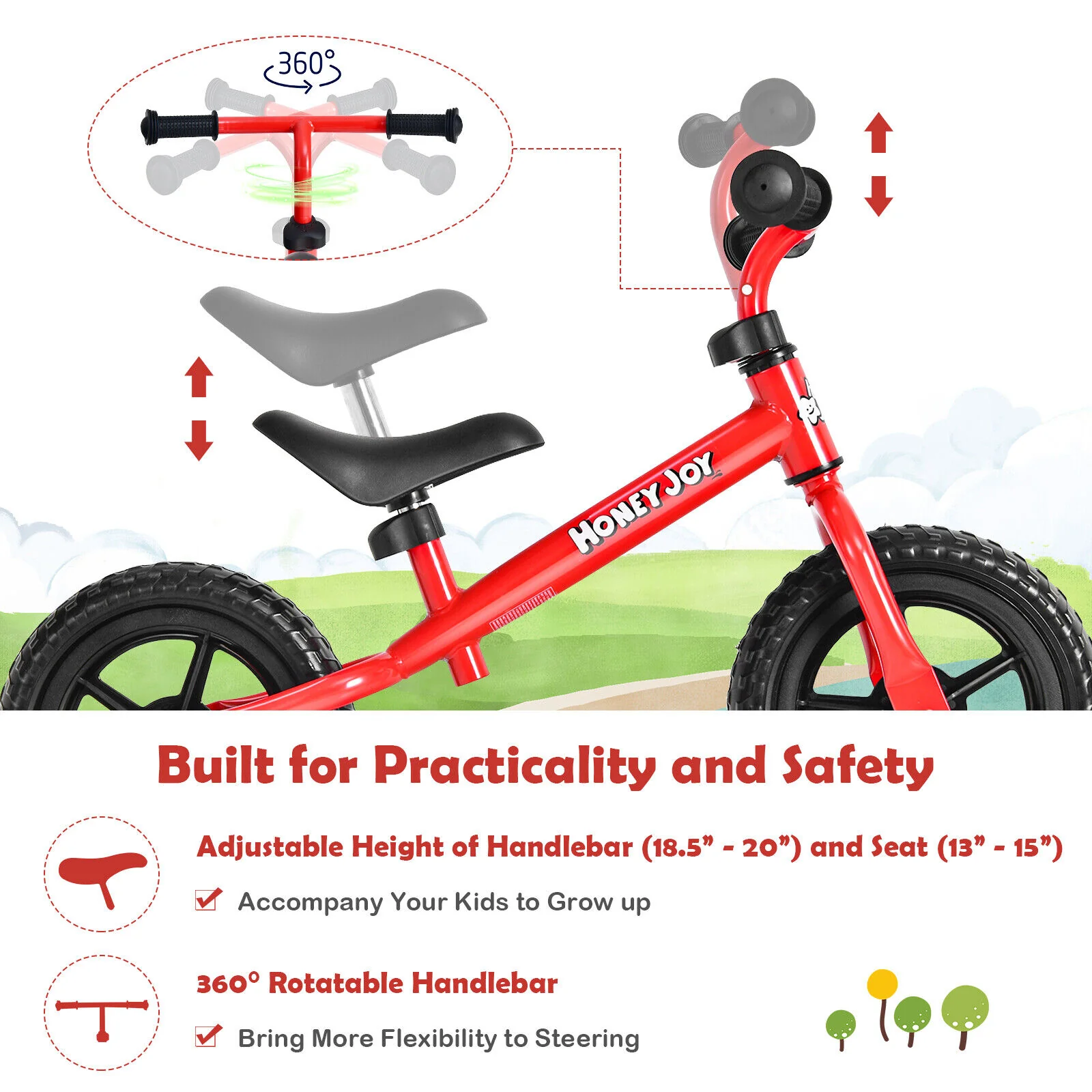 Great Choice Products Kids No Pedal Training Bicycle Balance Bike W/ Adjustable Handlebar &a; Seat Red