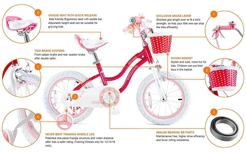 Royalbaby Girls Kids Bike Star Girl 12 In Bicycle Basket Training Wheels Blue Child's Cycle