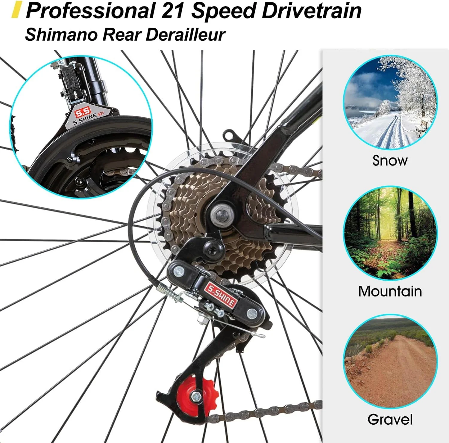 Hiland 24 26 inch Mountain Bike for Men Women, 21 Speeds  MTB Bicycle for Adult Youth