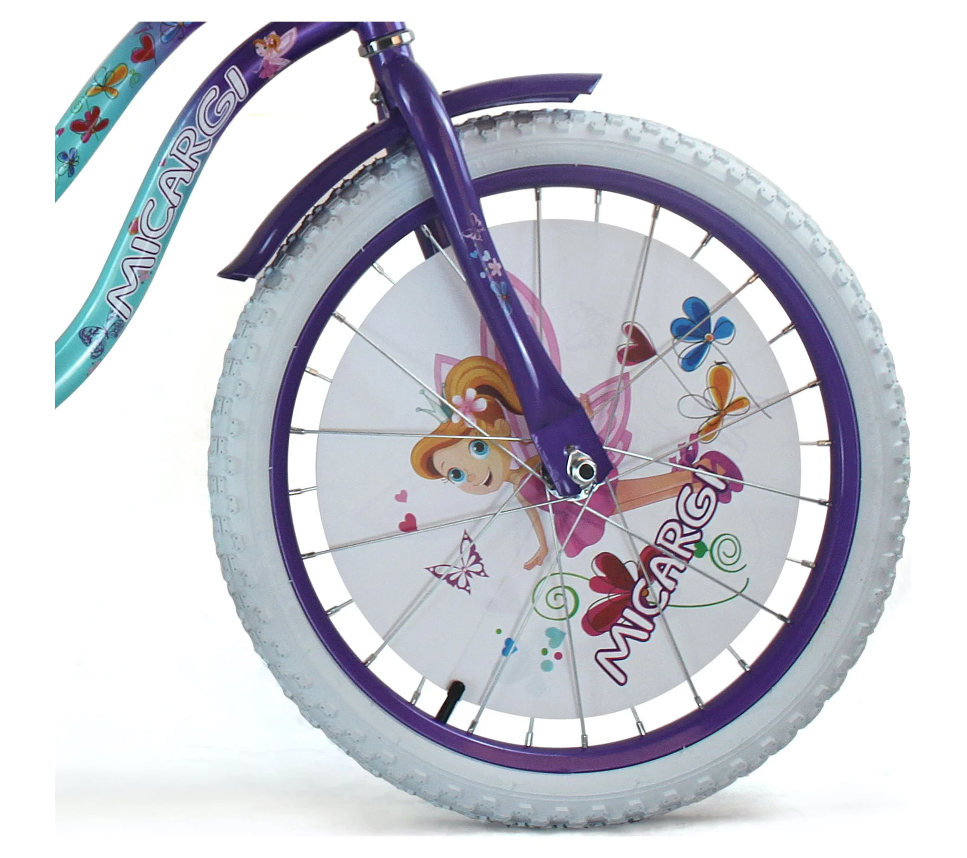 USToyOutlet 20 In. Cruiser Steel Frame Bicycle Coaster Brake One Piece Crank, White Full cover Chain Guard, Purple Baskets, Fenders & Rims, White Tire Kid's Bike - Purple/Baby Blue