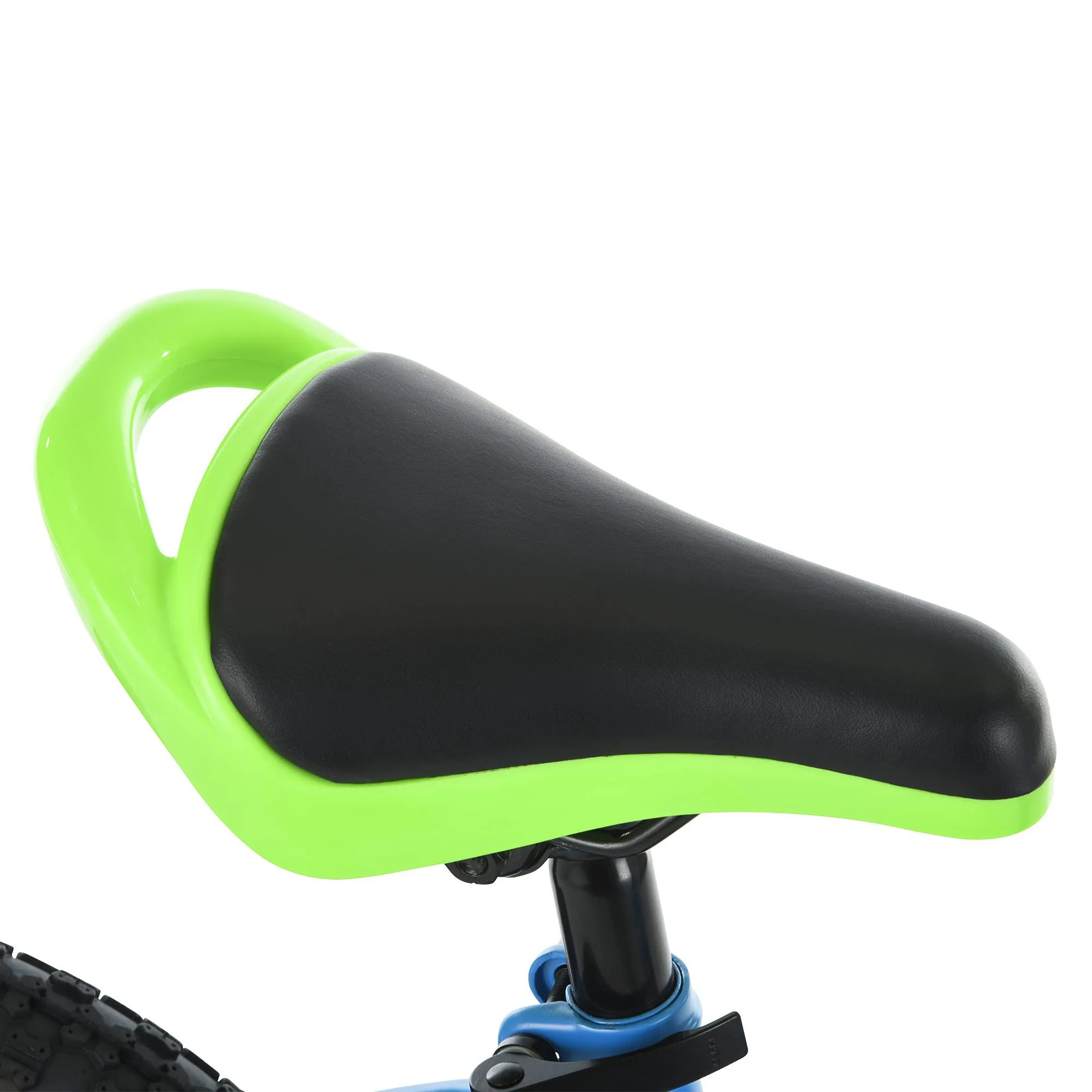 huffy zrx 14 kids bmx bike with pegs, training wheels, handlebar bell, blue and green