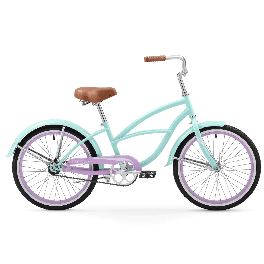 Firmstrong Special Edition Urban Girl Cruiser Bike, 20 Inches, Single-Speed, Seafoam with Purple Rims