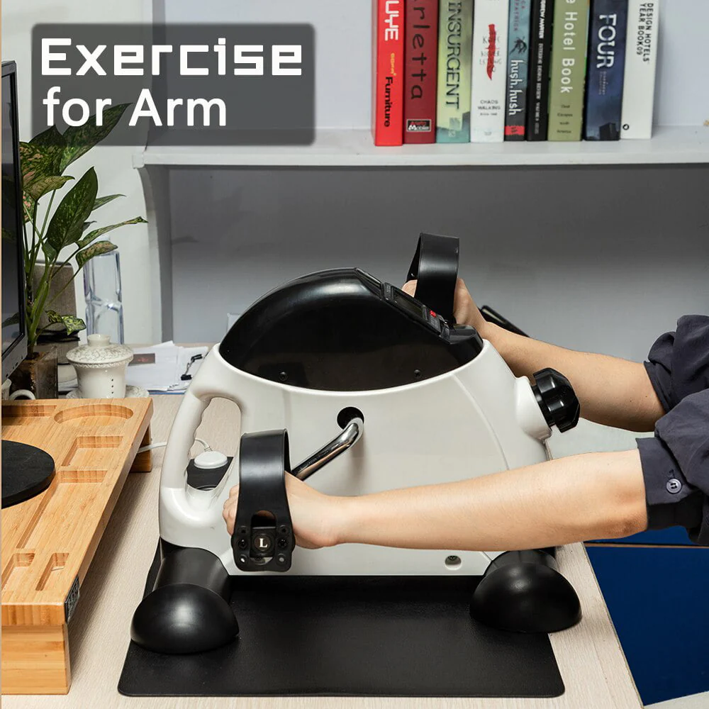 Mini Pedal Exerciser Bike Home Use Hands and Feet Trainer Portable LCD Display Stationary Exercise Peddler Slim Design for Arm or Foot -White And Black