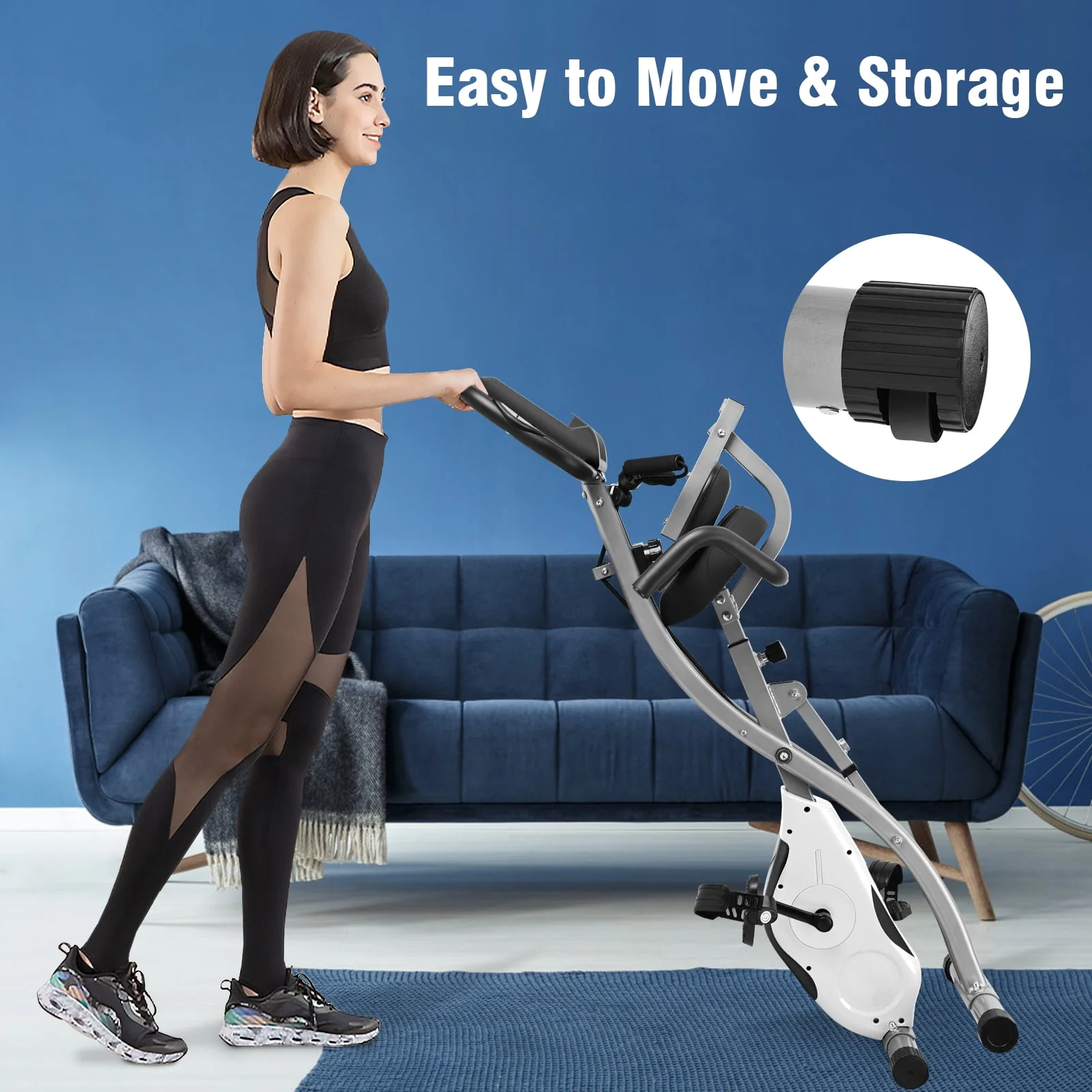 Wonder Maxi Exercise Bike Magnetic Fitness Cycle Folding Stationary Bike Indoor Home Use(White)