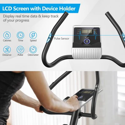 Costway 2-in-1 Exercise Bike Adjustable Magnetic Stationary Bike w/ LCD Screen 8 Magnetic Resistances