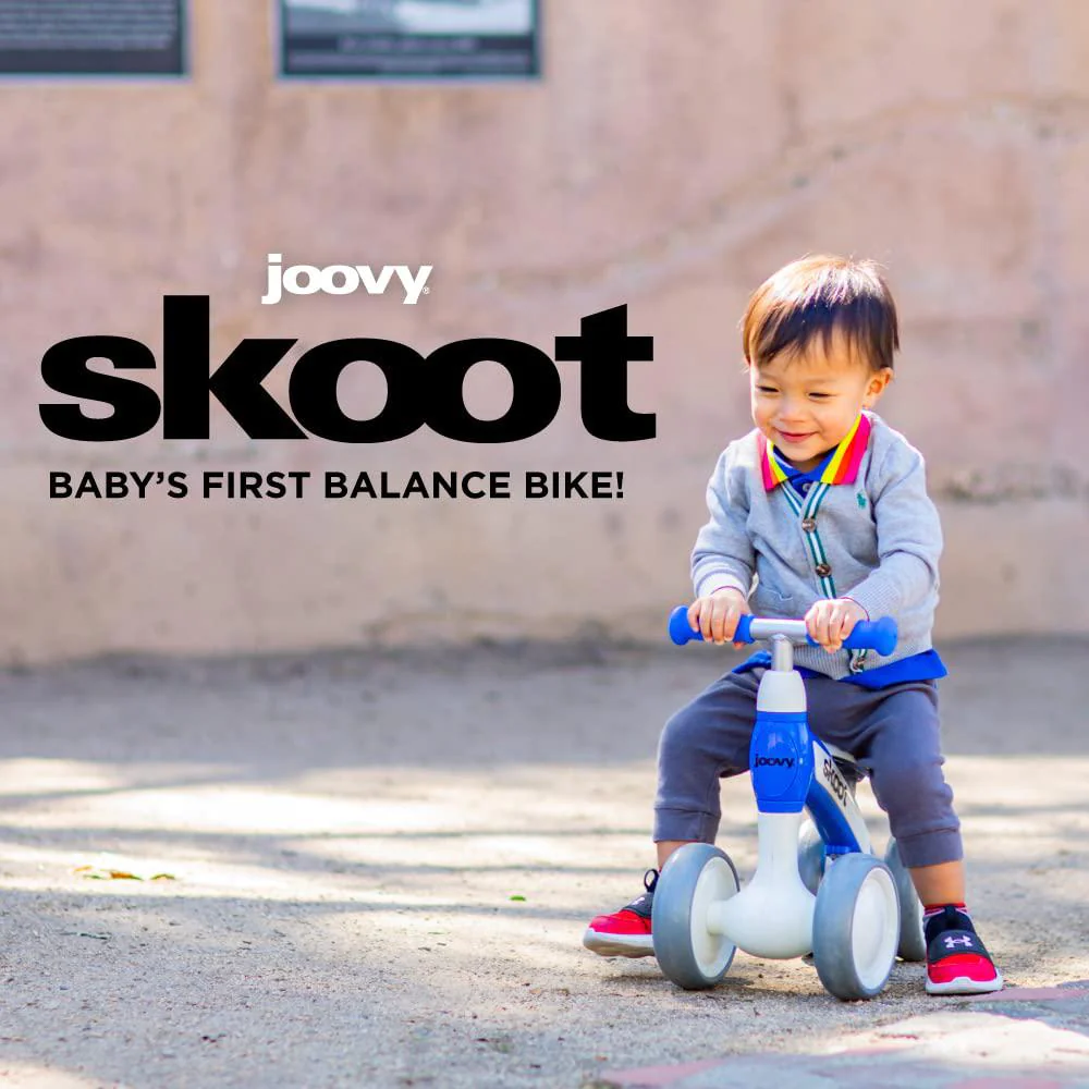 joovy skoot balance bike for children 10m and up to 45lbs featuring padded seat for comfort, 6 scratch-resistant wheels, heig