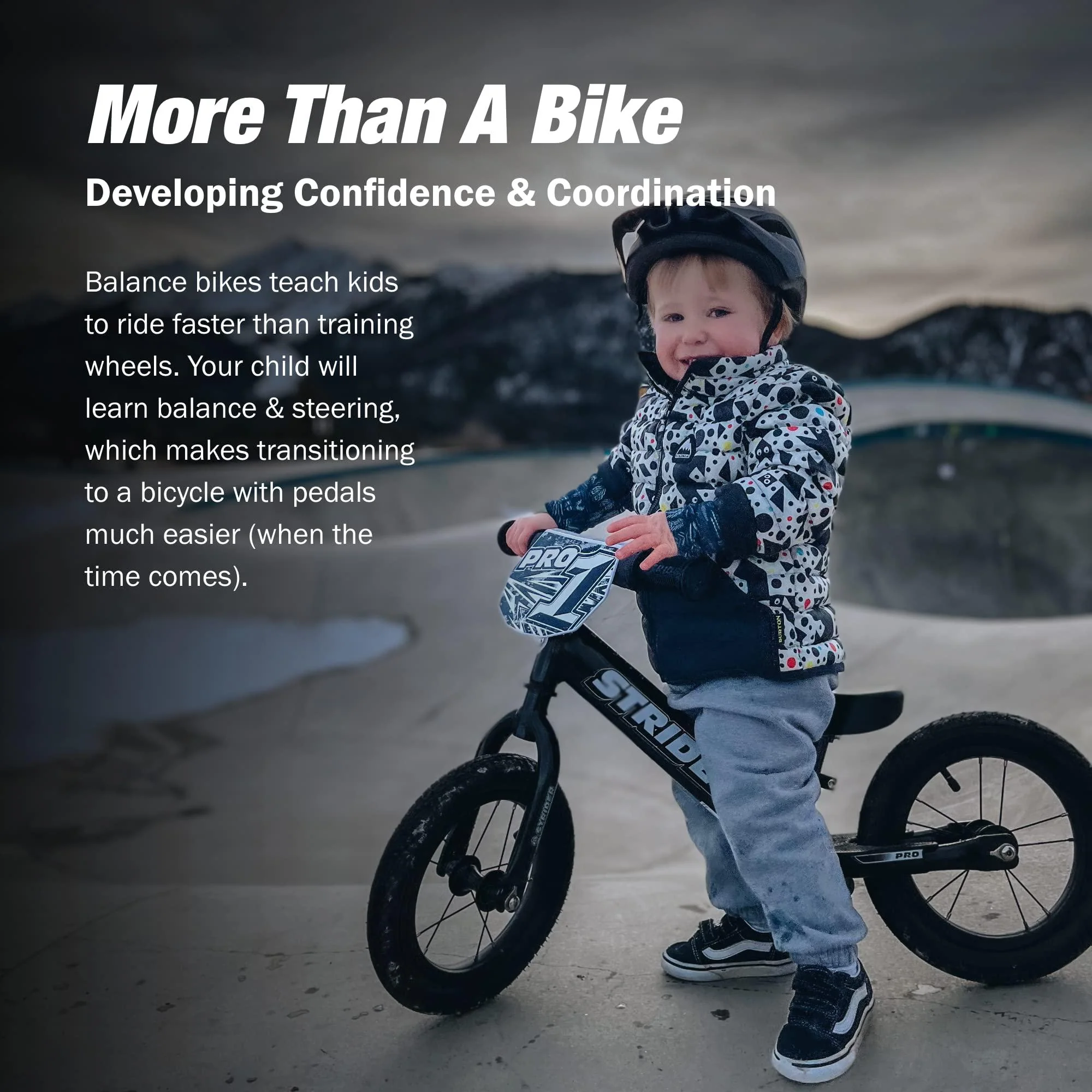 strider - 12 pro kids balance bike, no pedal training bicycle, lightweight frame, flat-free tires, for toddlers and children