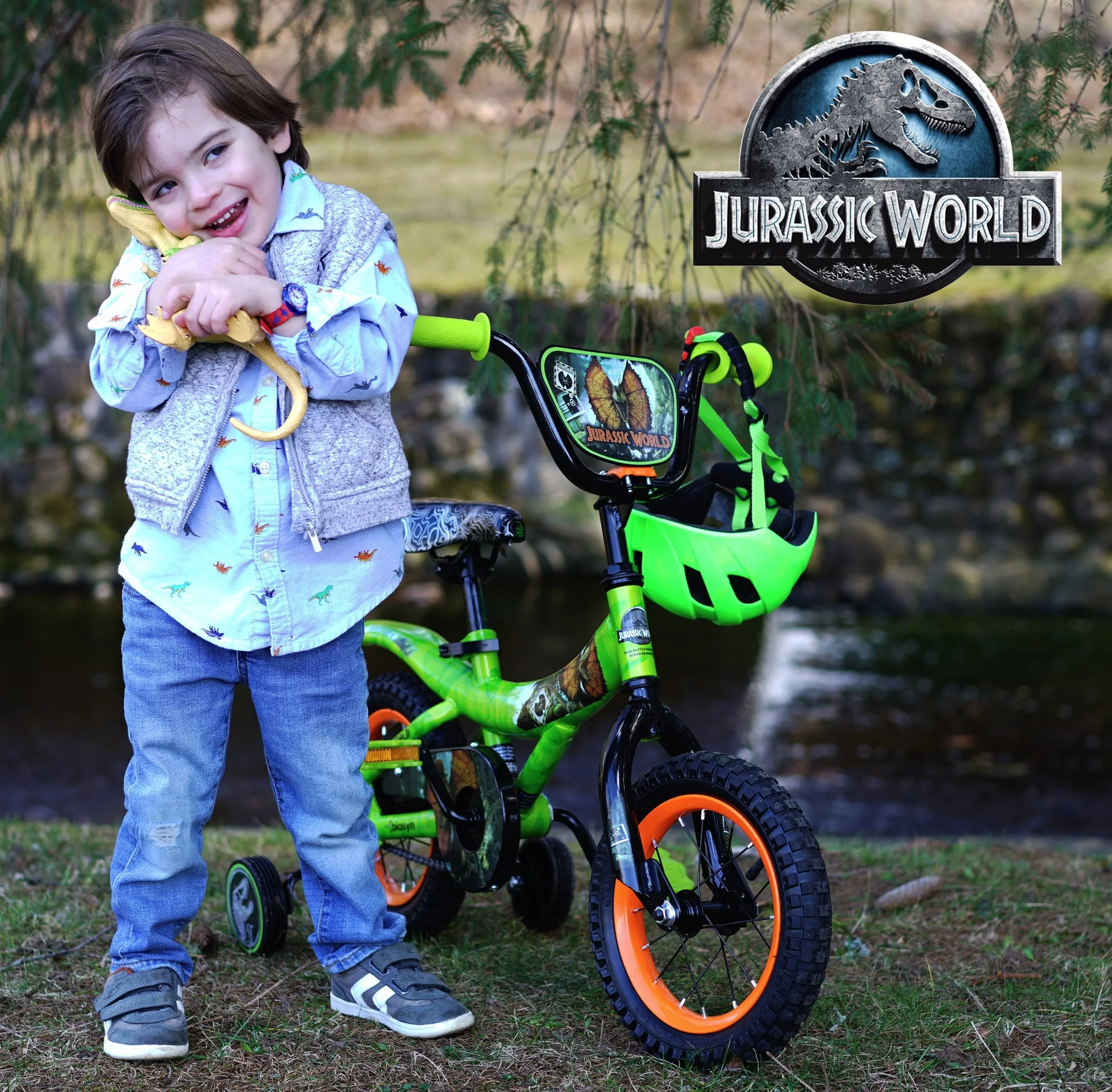 World? 12-inch Raptor Boy's Bicycle with Training Wheel, Green and Orange