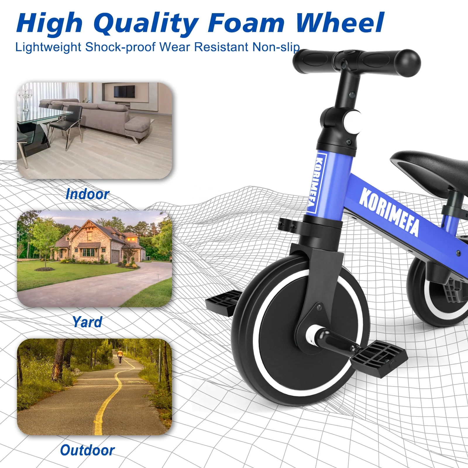 KORIMEFA 3 in 1 Kids Tricycle for 1-4 year olds, Toddler Bike Kids Trike for Balance Training, Baby Bike for Boy Girl