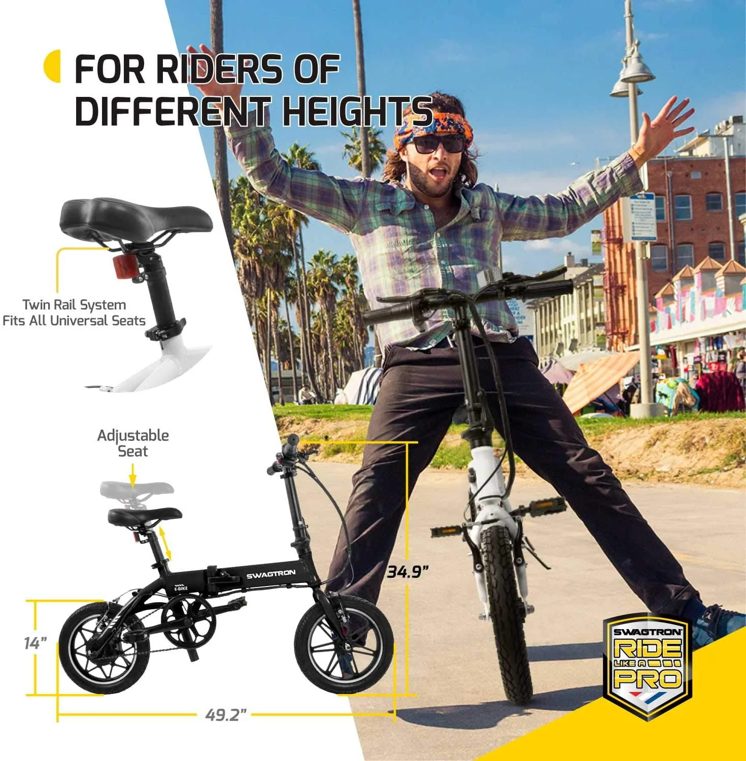 Restored Swagtron EB-5 Lightweight Folding Electric Bicycle Pedals and Power Assist (Recertified)