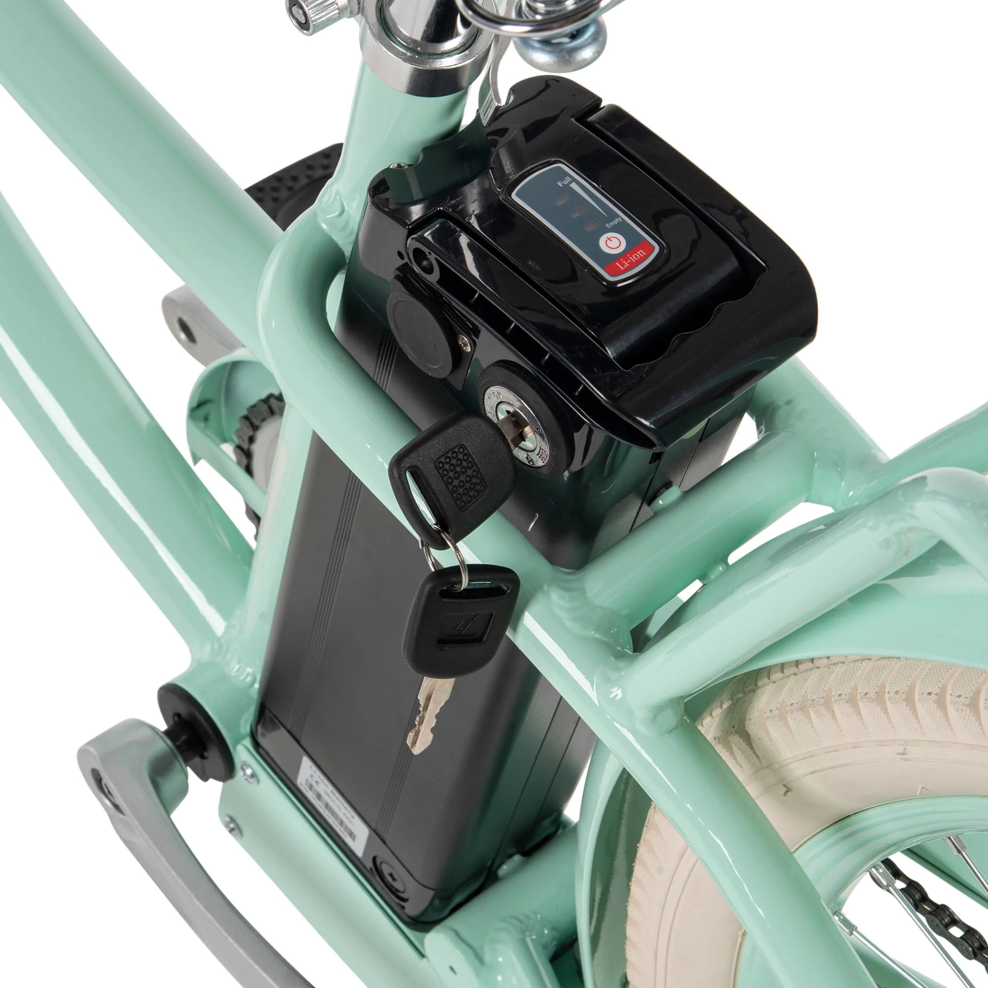 Nel Lusso 26-inch 7-Speed Electric Cruiser Bike with Throttle, Mint Green,  36V, 350W, UL 2849 compliant, by Huffy