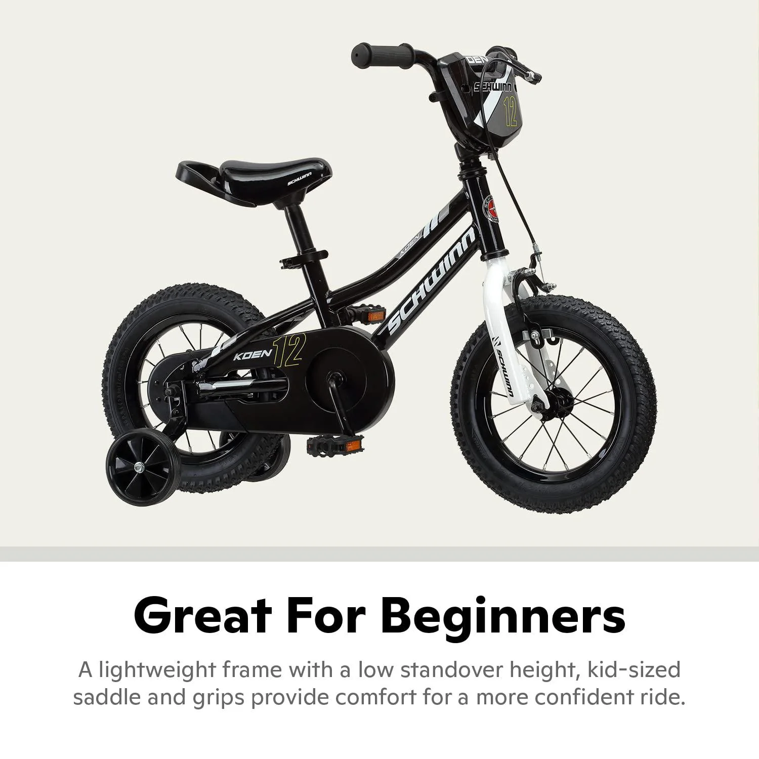 schwinn koen &a; elm toddler and kids bike, for girls and boys, 12-inch wheels, bmx style, with saddle handle, training wheels