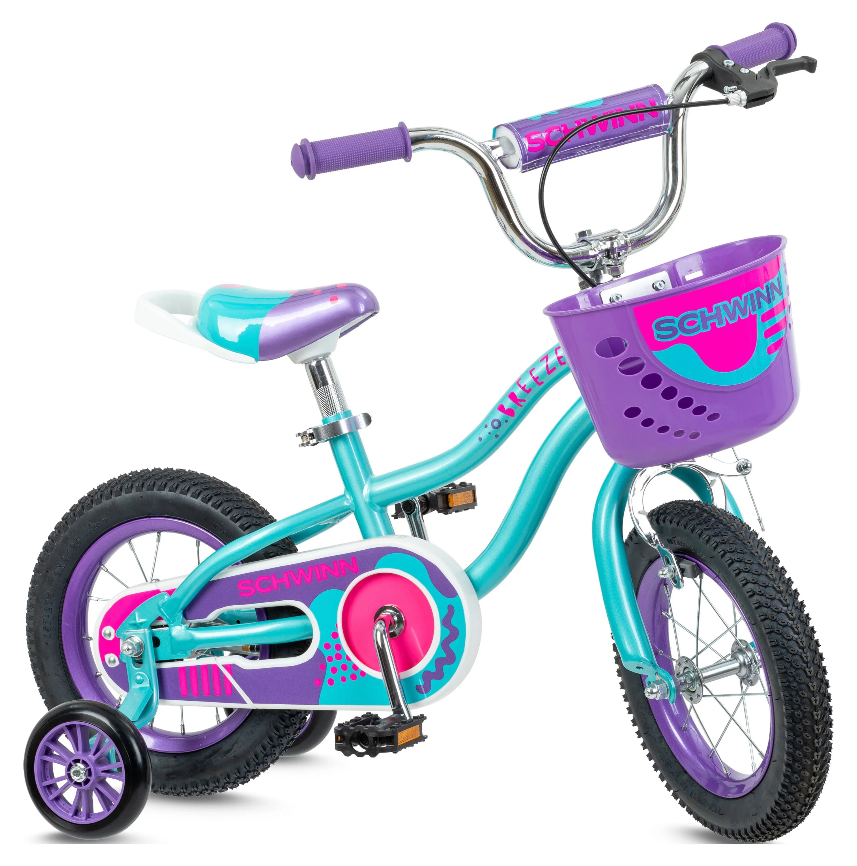 Schwinn 12-in. Breeze Girls Kids Bike with Basket, Teal & Purple