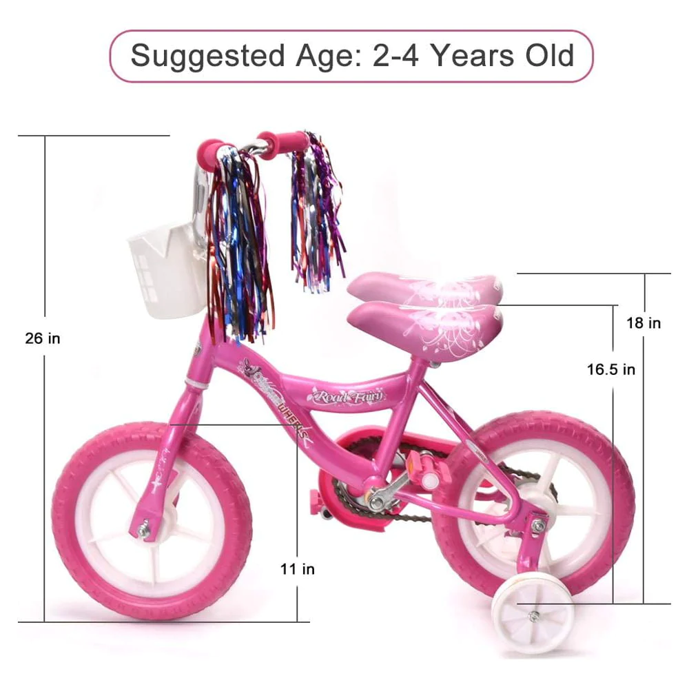 WonderPlay BMX 12 In. Kid's Bike for 2-4 Years Old, Bicycle for Girls with Front Basket, EVA Tires with Training Wheels, Pink