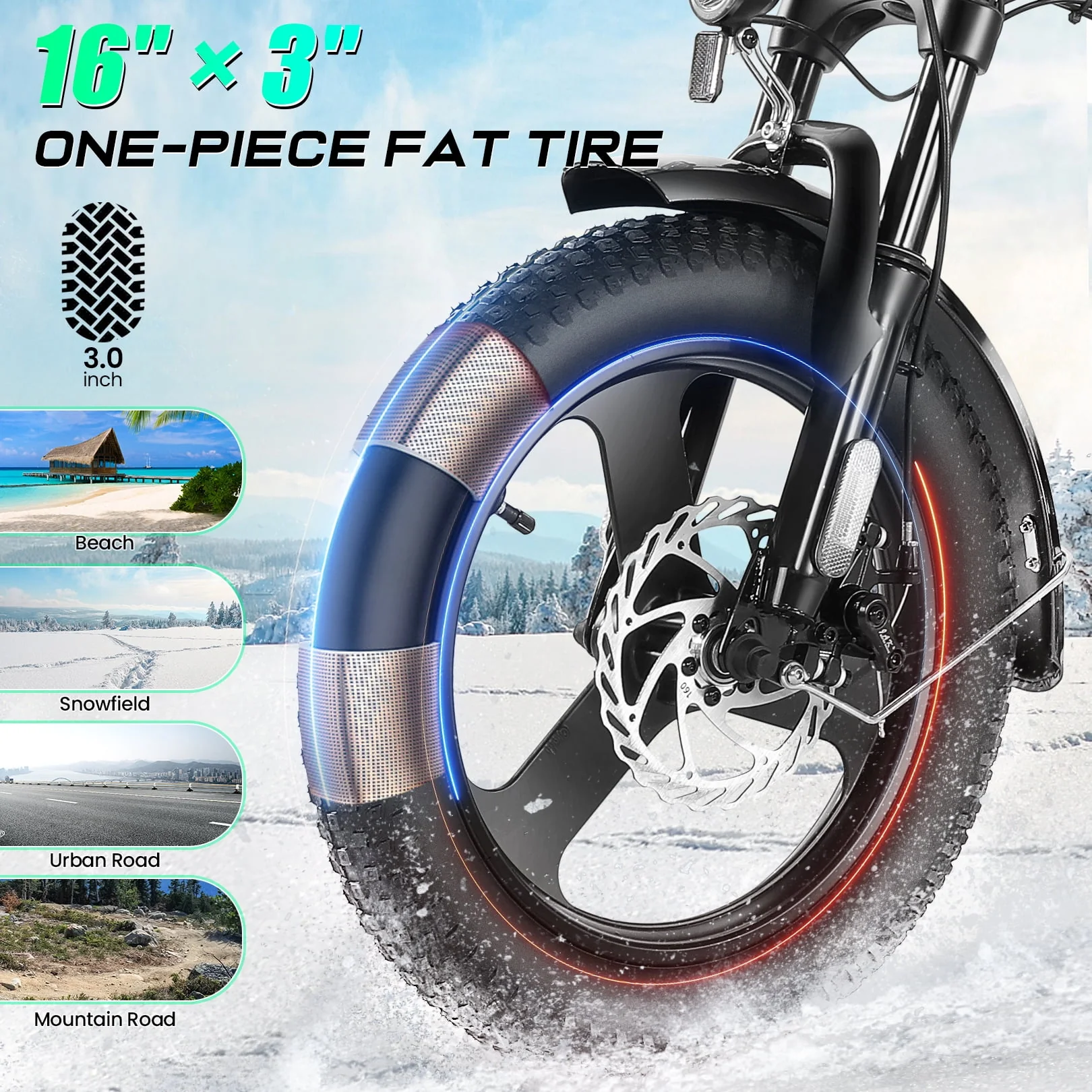 Gocio 3.0 Fat Tire Electric Bike Foldable E-Bike, 48V 7.8Ah Battery, 350W Folding Electric Bike, LCD Meter, Lockable Suspension Fork, 16