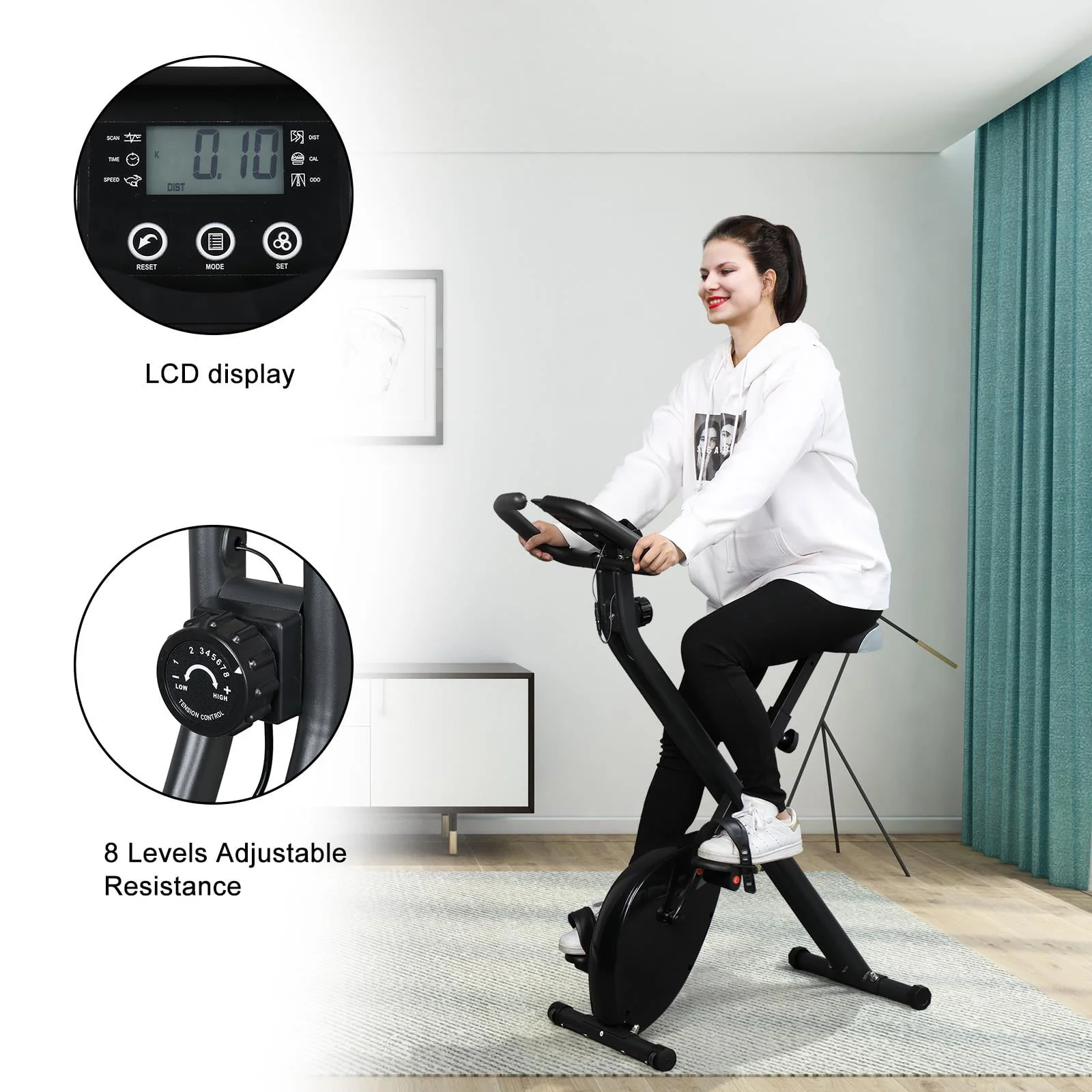 UBesGoo Folding Upright Exercise Bike, with Adjustable Resistance, 220 lb Maximum Weight