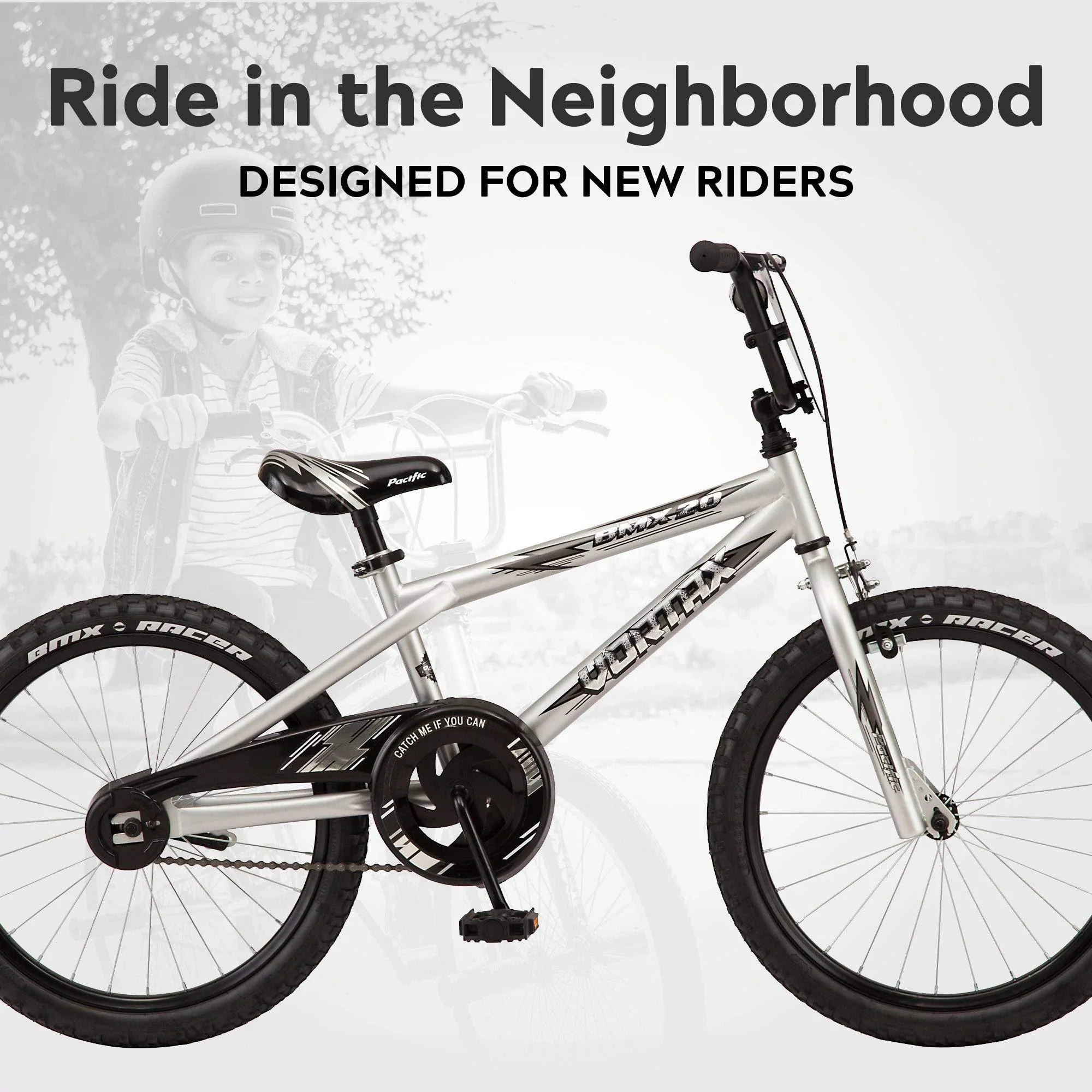 pacific cycle vortax kids bike, 20-inch wheels, silver (204054p)