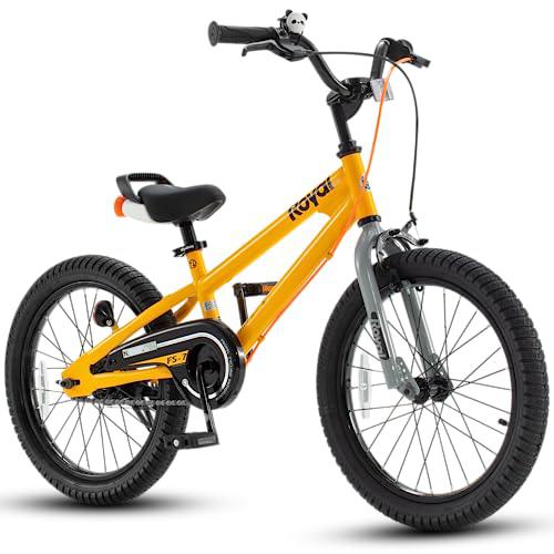 royalbaby freestyle 7 kids bike 18 inch wheel dual handbrakes bicycle beginners boys girls ages 5-8 years, kickstand and wate