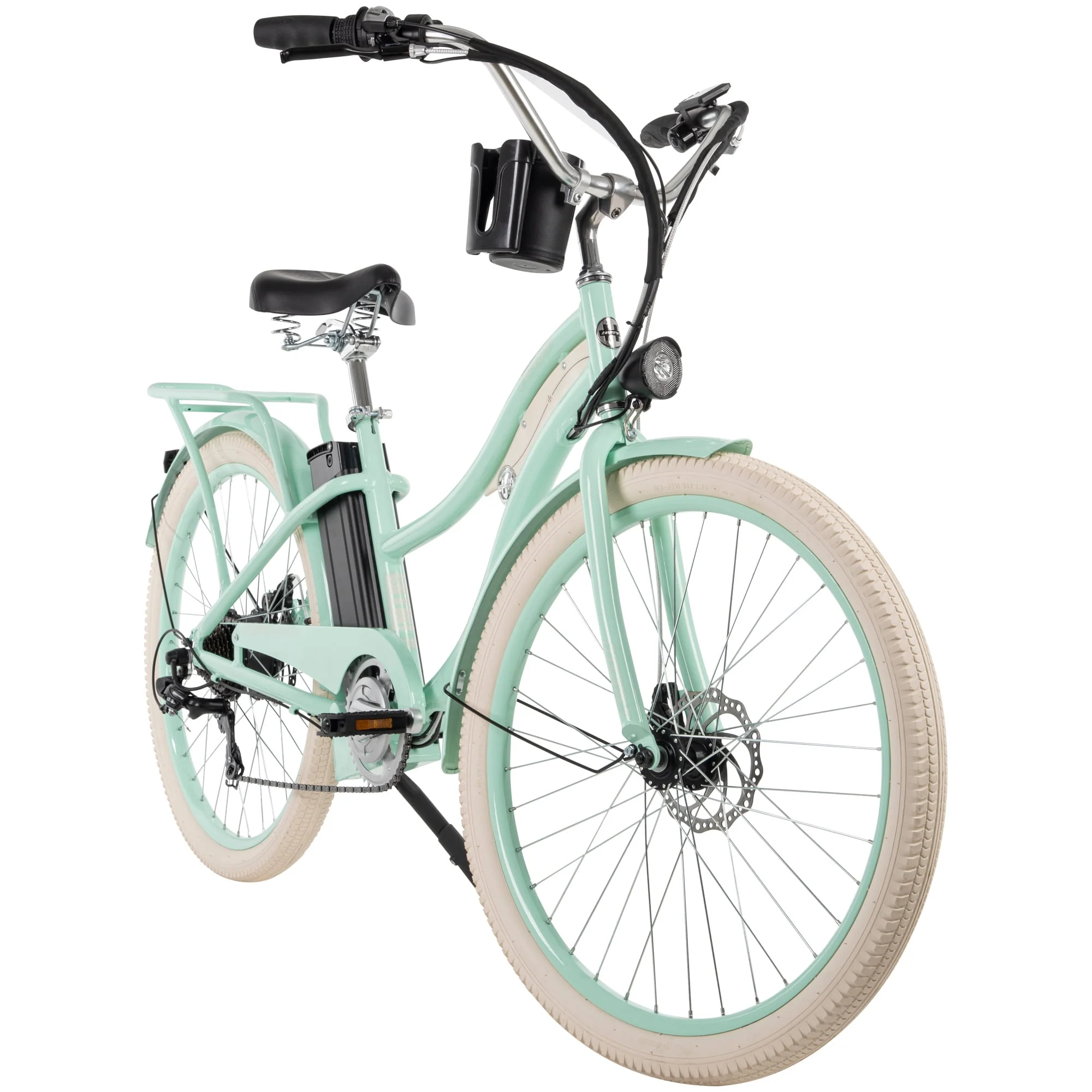 Nel Lusso 26-inch 7-Speed Electric Cruiser Bike with Throttle, Mint Green,  36V, 350W, UL 2849 compliant, by Huffy