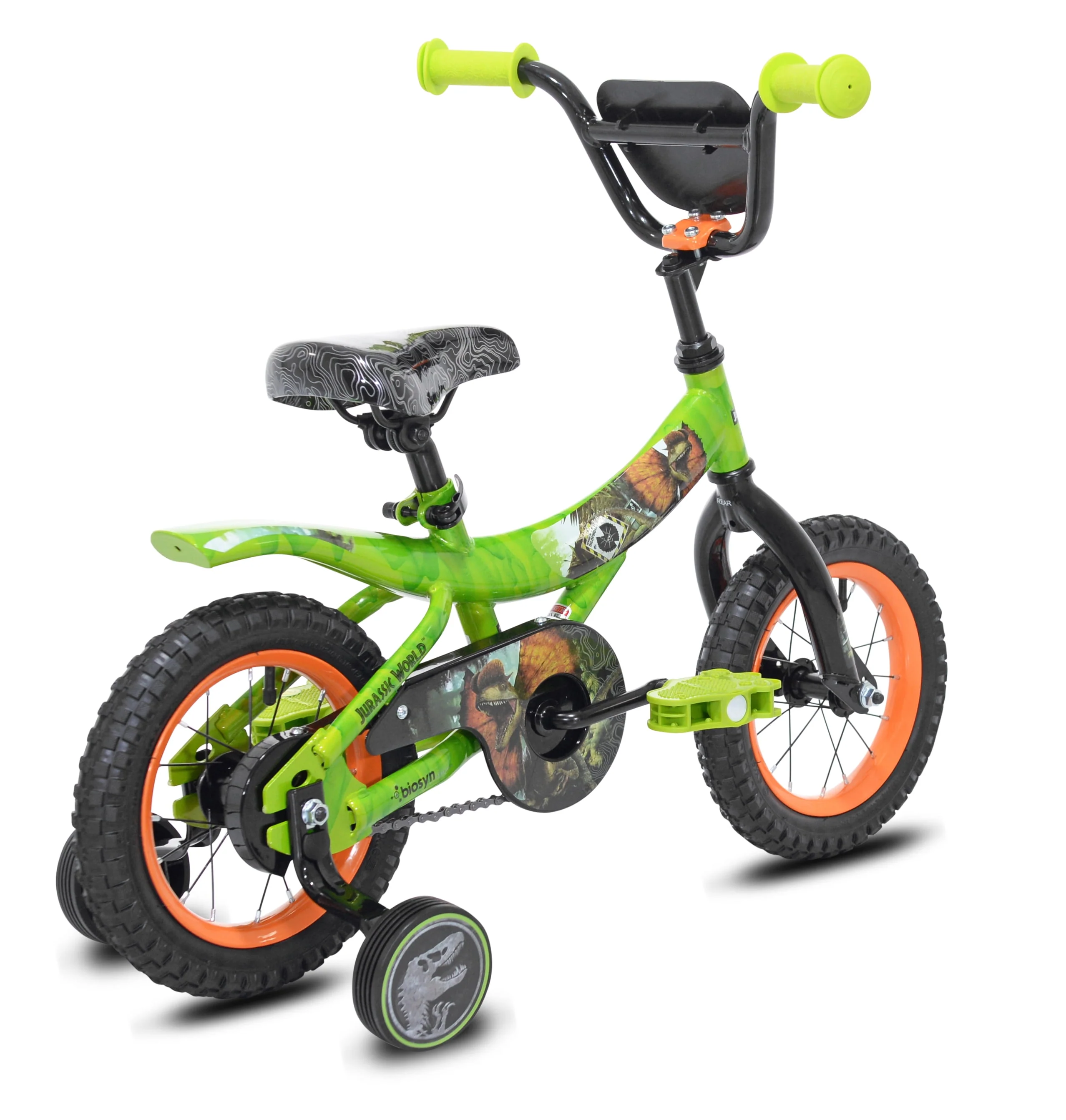 World? 12-inch Raptor Boy's Bicycle with Training Wheel, Green and Orange
