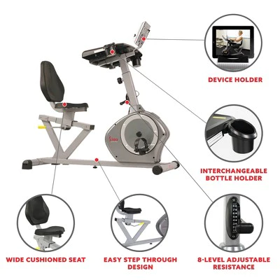 Sunny Health & Fitness  Convertible Recumbent Battery Exercise Bike - Silver