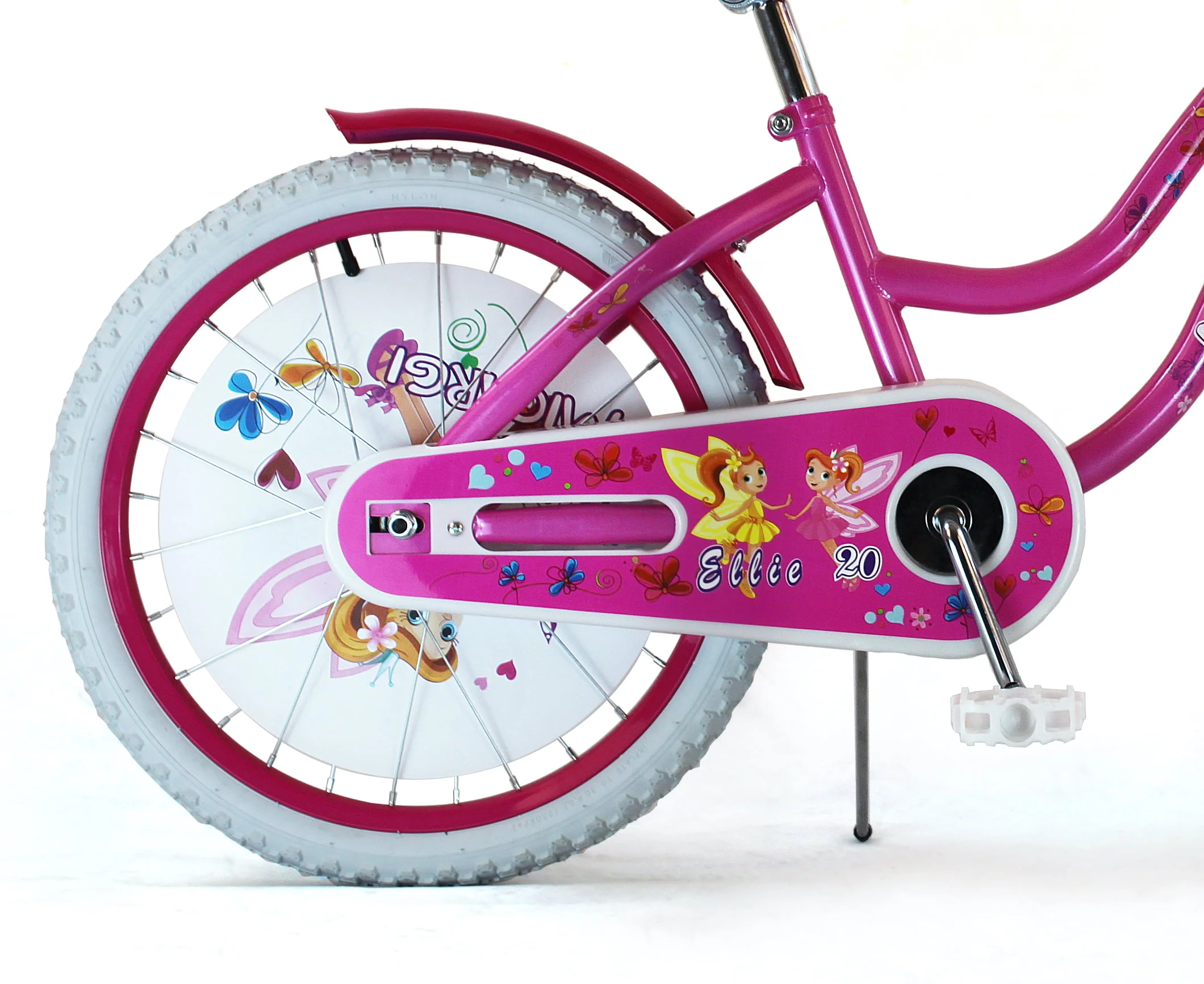 USToyOutlet 20 In. Cruiser Steel Frame Bicycle Coaster Brake One Piece Crank, White, Pink Full cover Chain Guard, Pink Basket, Fenders and Rims, White Tire Kid's Bike - Pink and Hot Pink