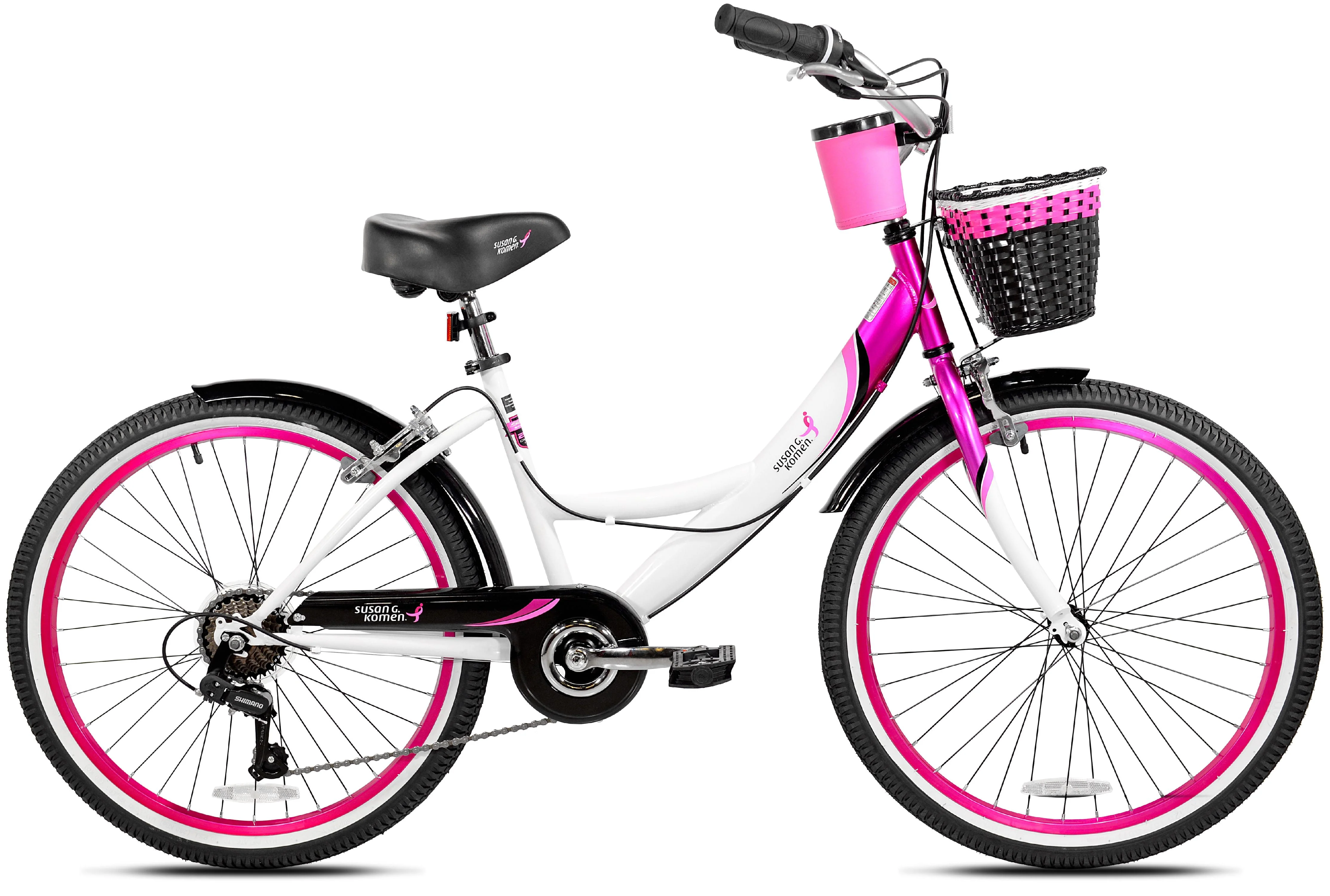 G. Komen 24 In. Multi-Speed Cruiser Girl's Bike, Pink, White and Black