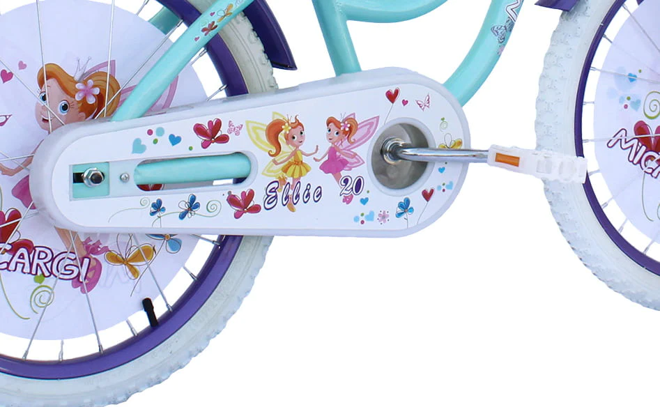 USToyOutlet 20 In. Cruiser Steel Frame Bicycle Coaster Brake One Piece Crank, White Full cover Chain Guard, Purple Baskets, Fenders & Rims, White Tire Kid's Bike - Purple/Baby Blue