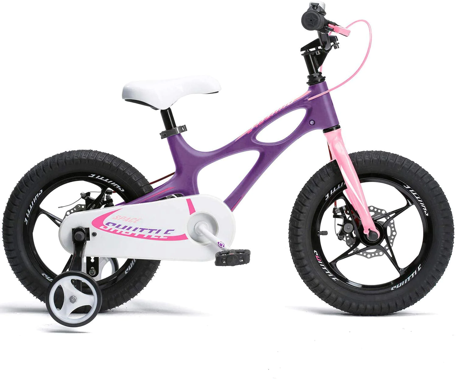 RoyalBaby Space Shuttle Lightweight Magnesium Kid's Bike with Disc Brakes for Boys and Girls, 14 inch with Training Wheels, Lilac