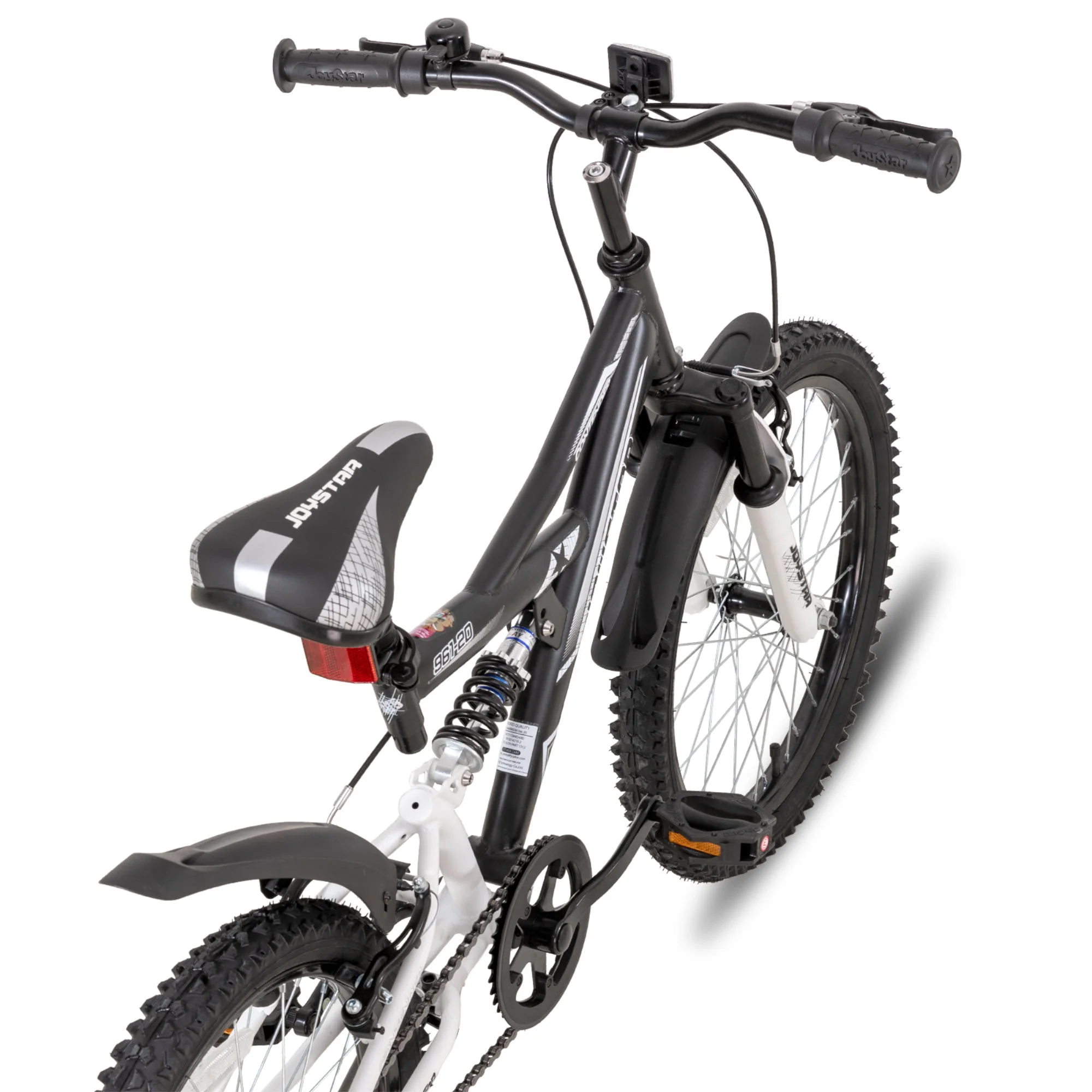 JOYSTAR Contender 20 Inch Full Dual-Suspension Mountain Bike for Kids Featuring 15-Inch/Small Steel Frame and 1-Speed Drivetrain with 20-Inch Wheels Kickstand Included Black
