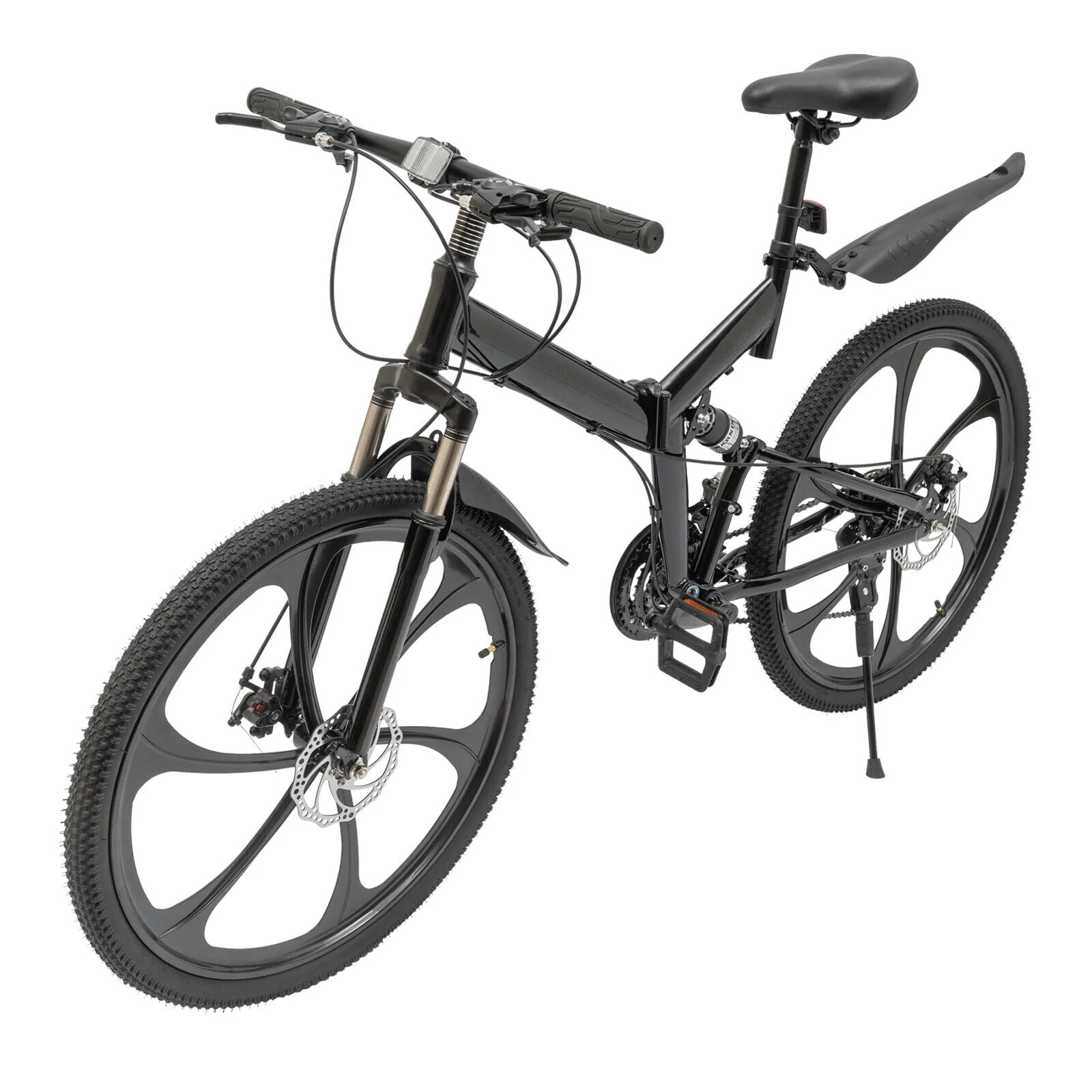 MIDUO Black Folding Mountain Bike 21-Speed Foldable Bicycle Disc Brake Mountain Bike