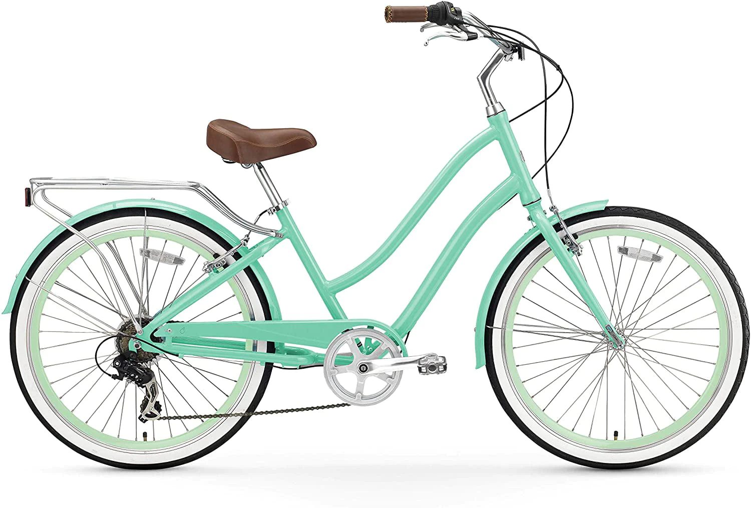 sixthreezero Every Journey Steel Women's 7-Speed Hybrid Bicycle with Rear Rack, 26 In. Wheels, Mint Green