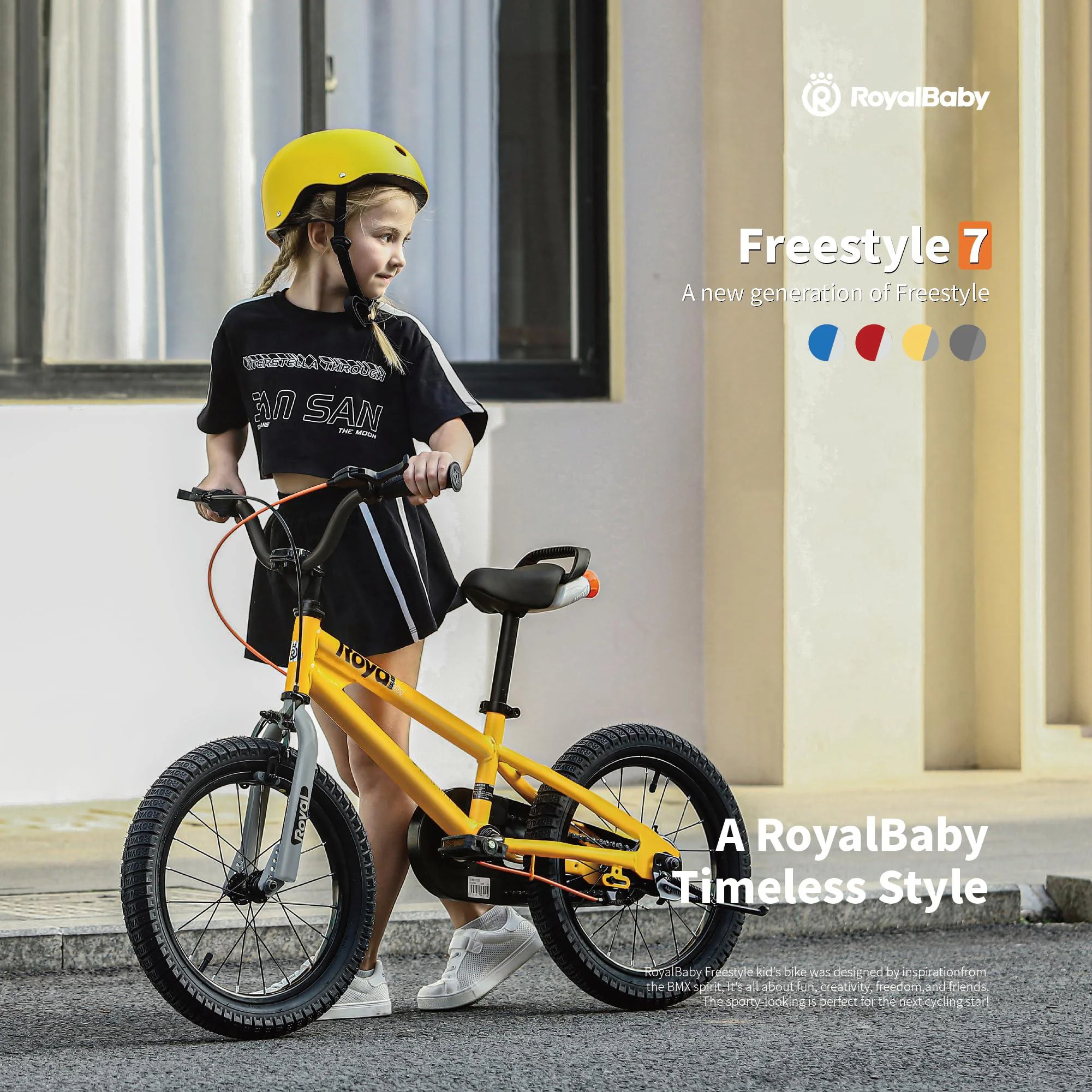 royalbaby freestyle 7 kids bike toddlers 16 inch wheel dual handbrakes bicycle beginners boys girls ages 4-7 years, kickstand