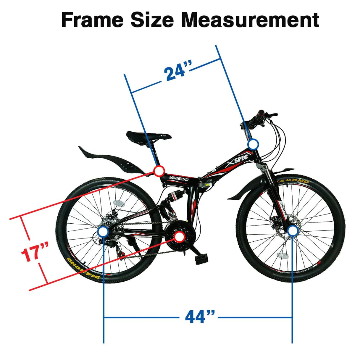 Xspec 7 Speed Folding Compact Mountain Bike, Black, 26 In.