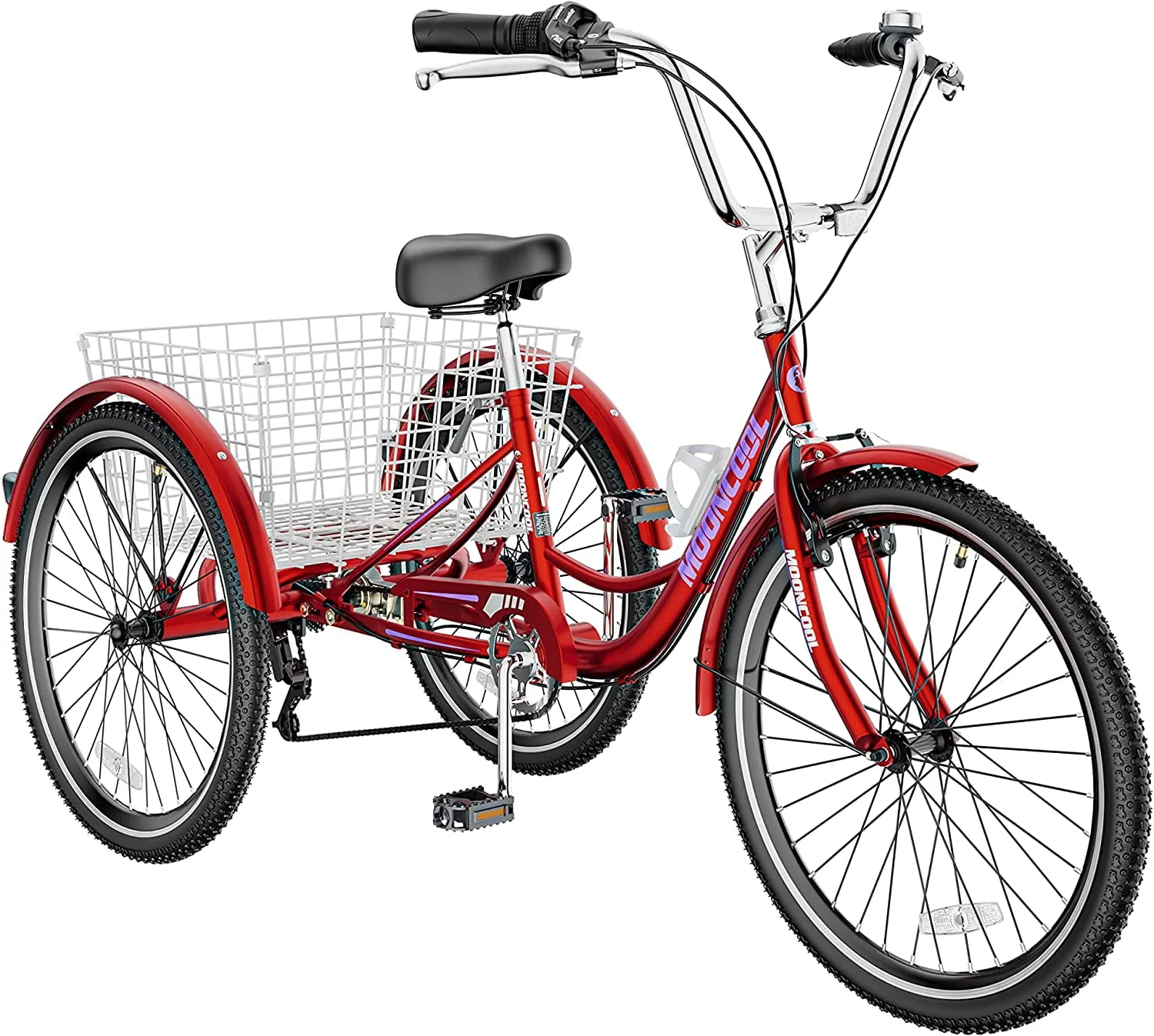 MOONCOOL Adult Tricycle 7 Speed, 24 inch Folding/Not Folding Three Wheel Bikes Cruise Trike for Seniors, Adults, Cargo Basket, Multiple Colors