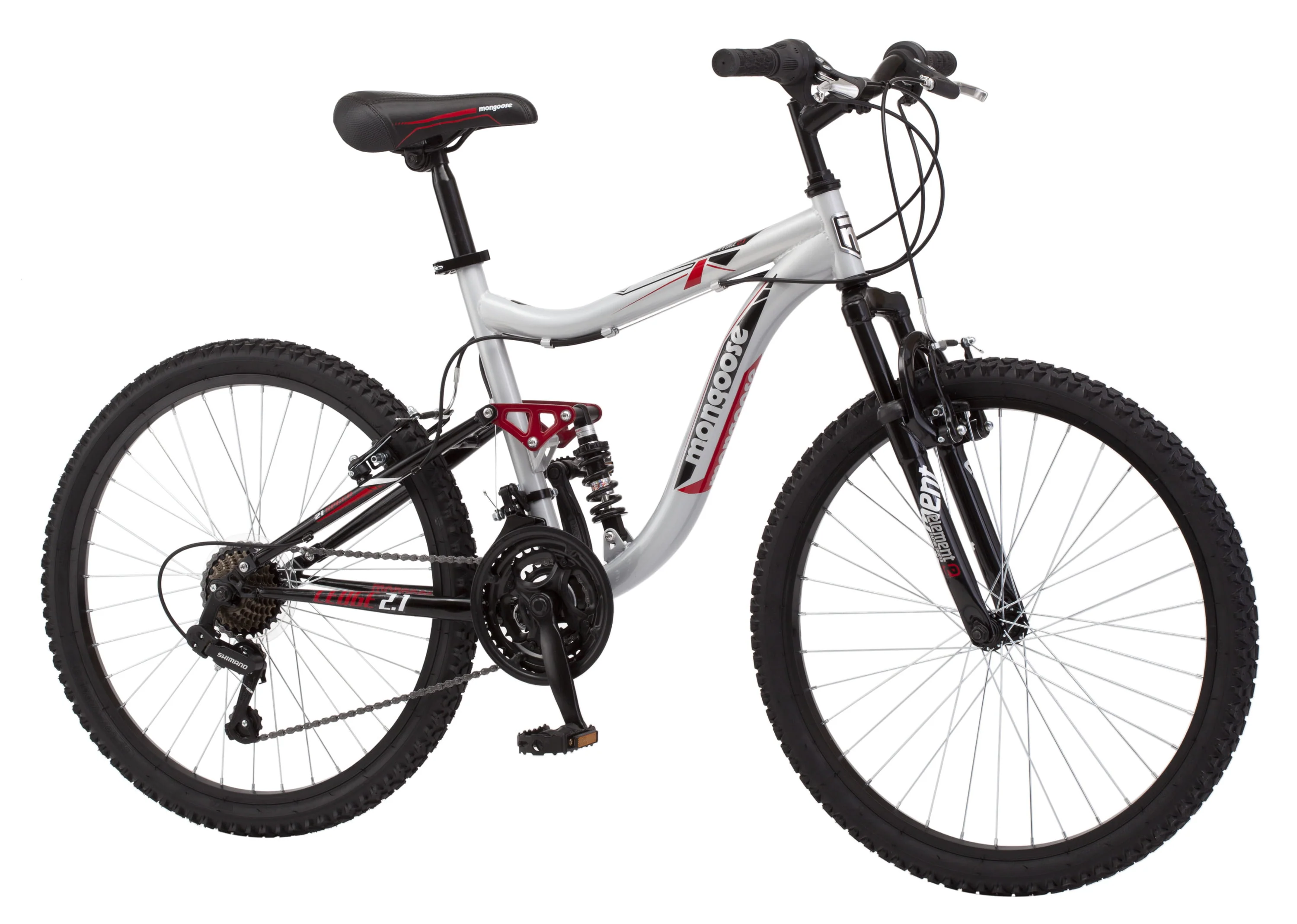 Ledge 2.1 Mountain Bike, 24-inch wheels, 21 speeds, boys frame, Silver/Red