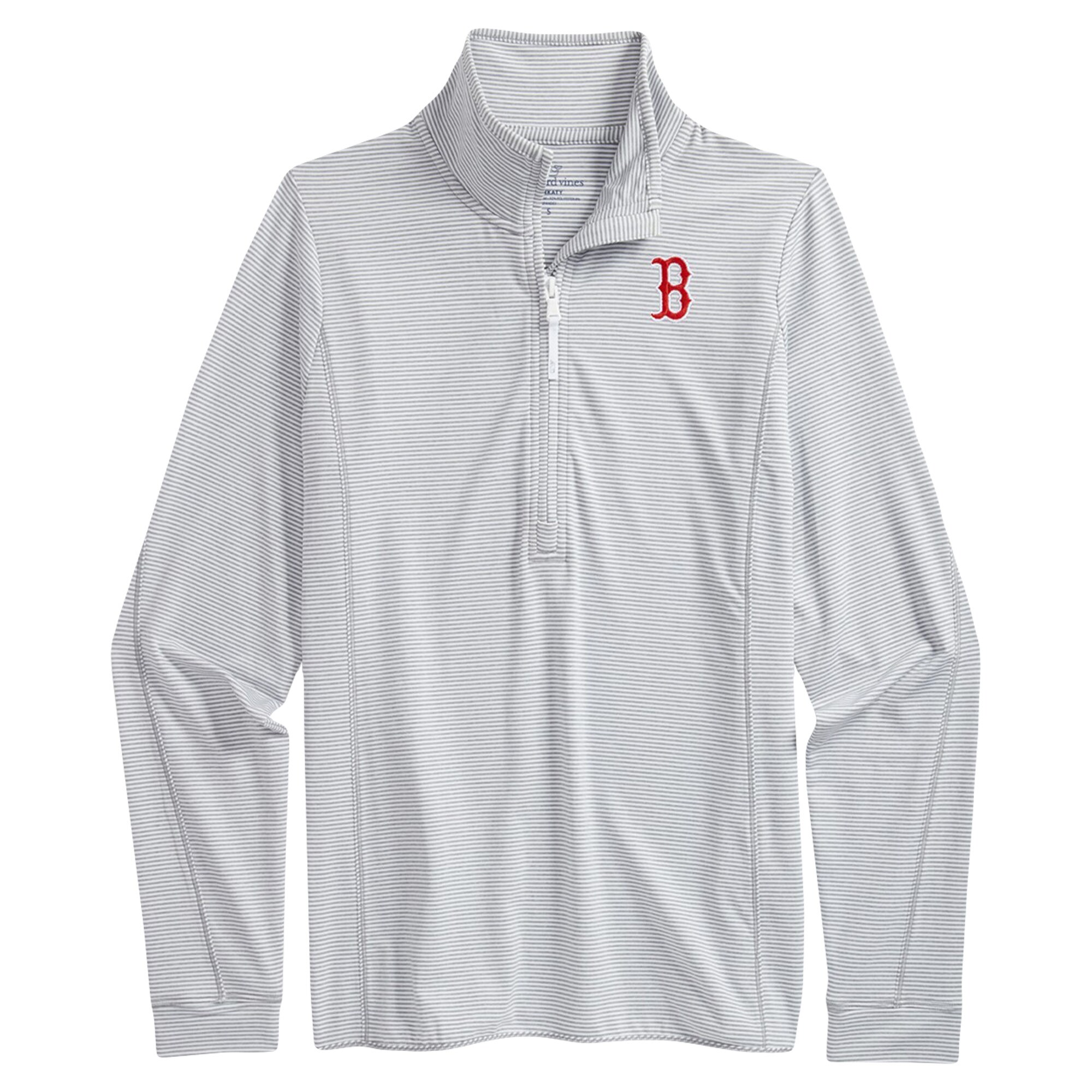 Women's Boston Red Sox Vineyard Vines Heather Gray Stripe Sankaty Half-Zip Pullover Top