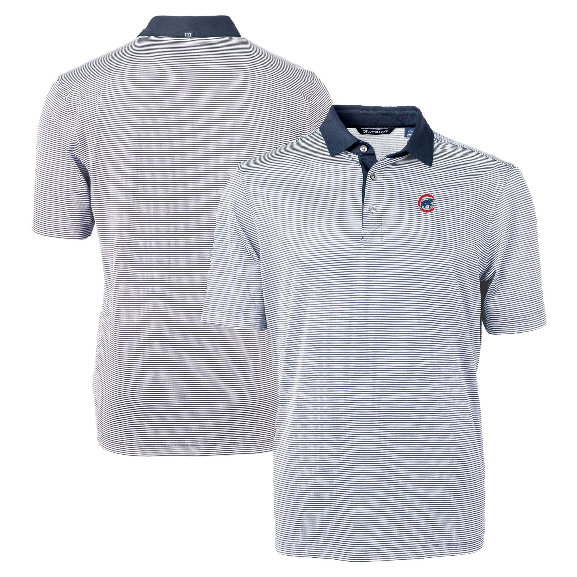Men's Chicago Cubs Cutter & Buck Navy/White Virtue Eco Pique Micro Stripe Recycled Big & Tall Polo