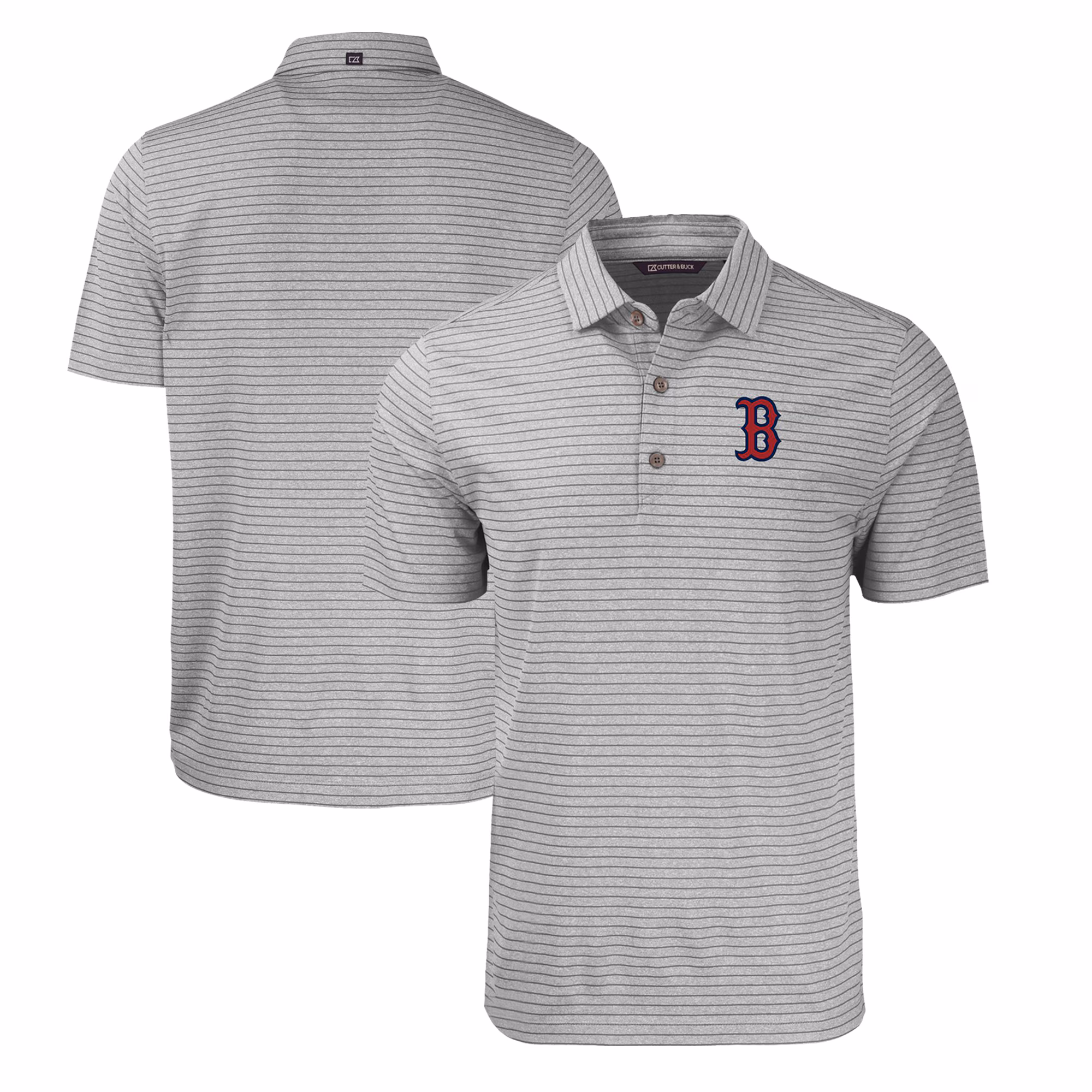 Men's Boston Red Sox Cutter & Buck Heather Gray Big & Tall Forge Eco Heathered Stripe Stretch Recycled Polo