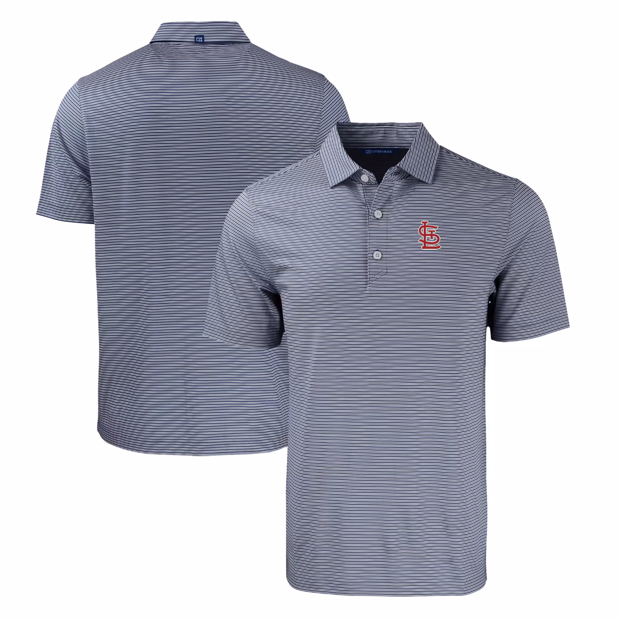 Men's St. Louis Cardinals Cutter & Buck Navy/White Big & Tall Forge Eco Double Stripe Stretch Recycled Polo