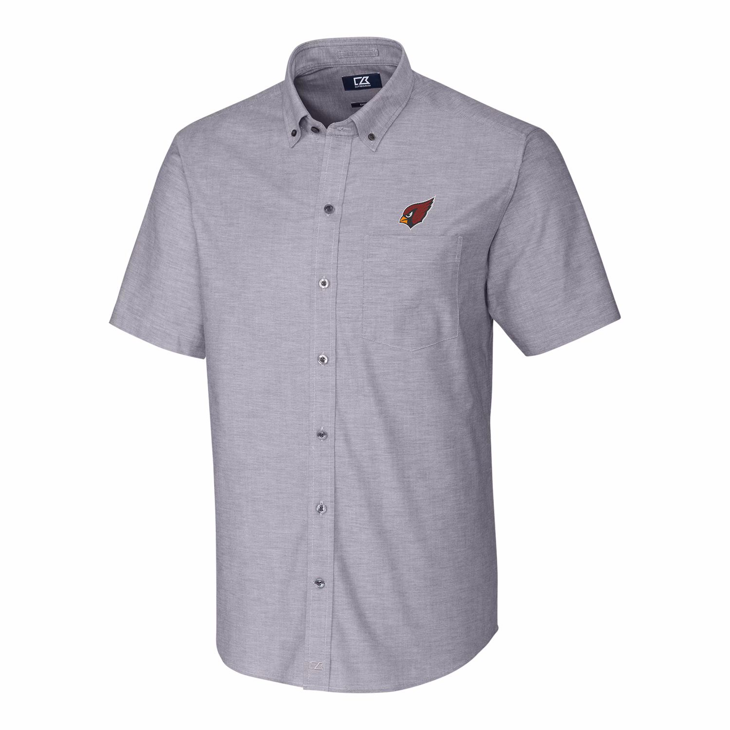 Arizona Cardinals Cutter & Buck Stretch Oxford Short Sleeve Woven Button Down Shirt - Charcoal