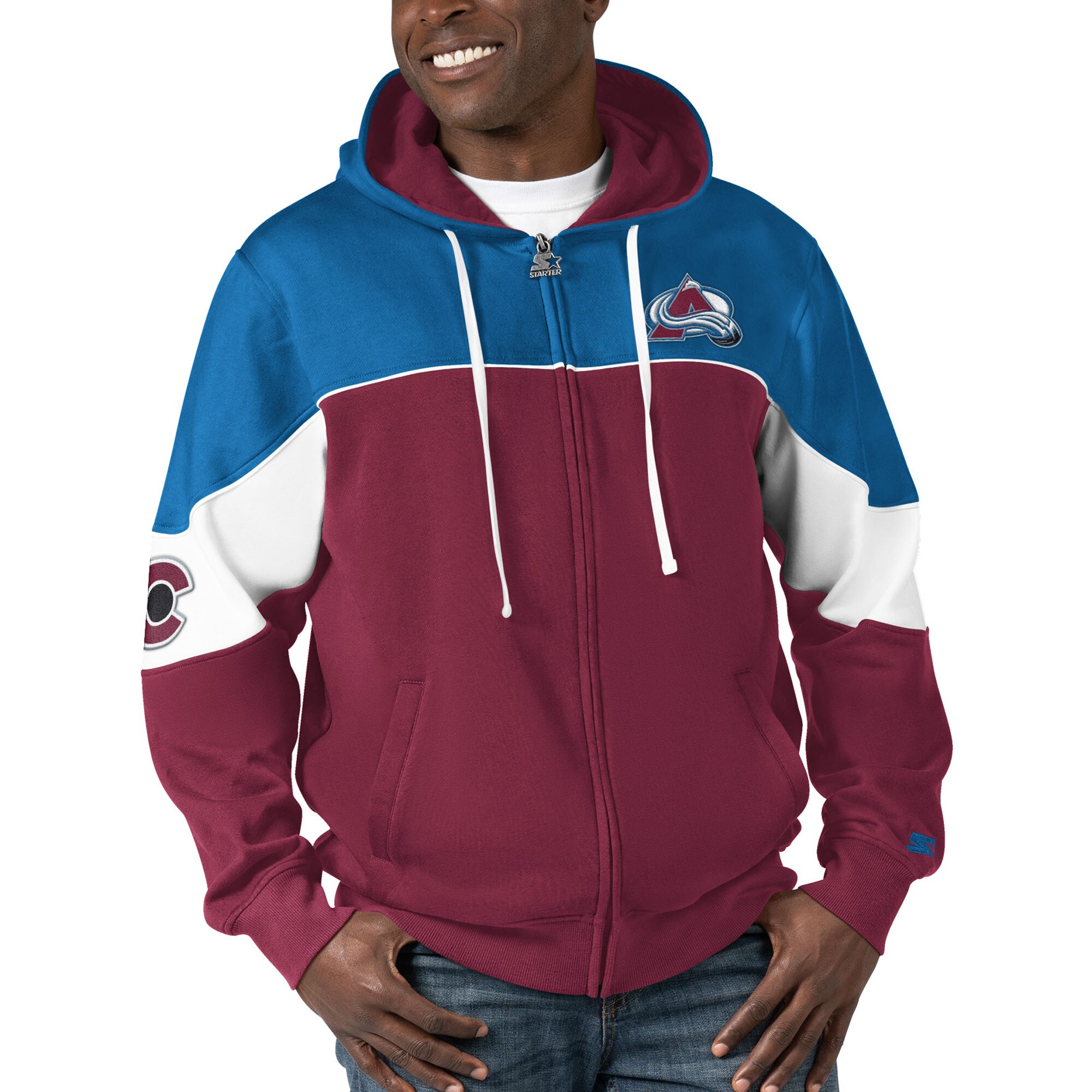 Colorado Avalanche Starter Power Forward Full-Zip Hoodie - Burgundy/Blue