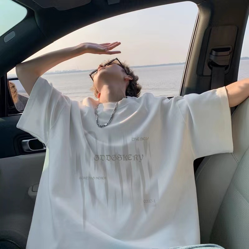 Summer American heavy rose red cotton short-sleeved T-shirt men's trendy high street loose half-sleeved T-shirt tops