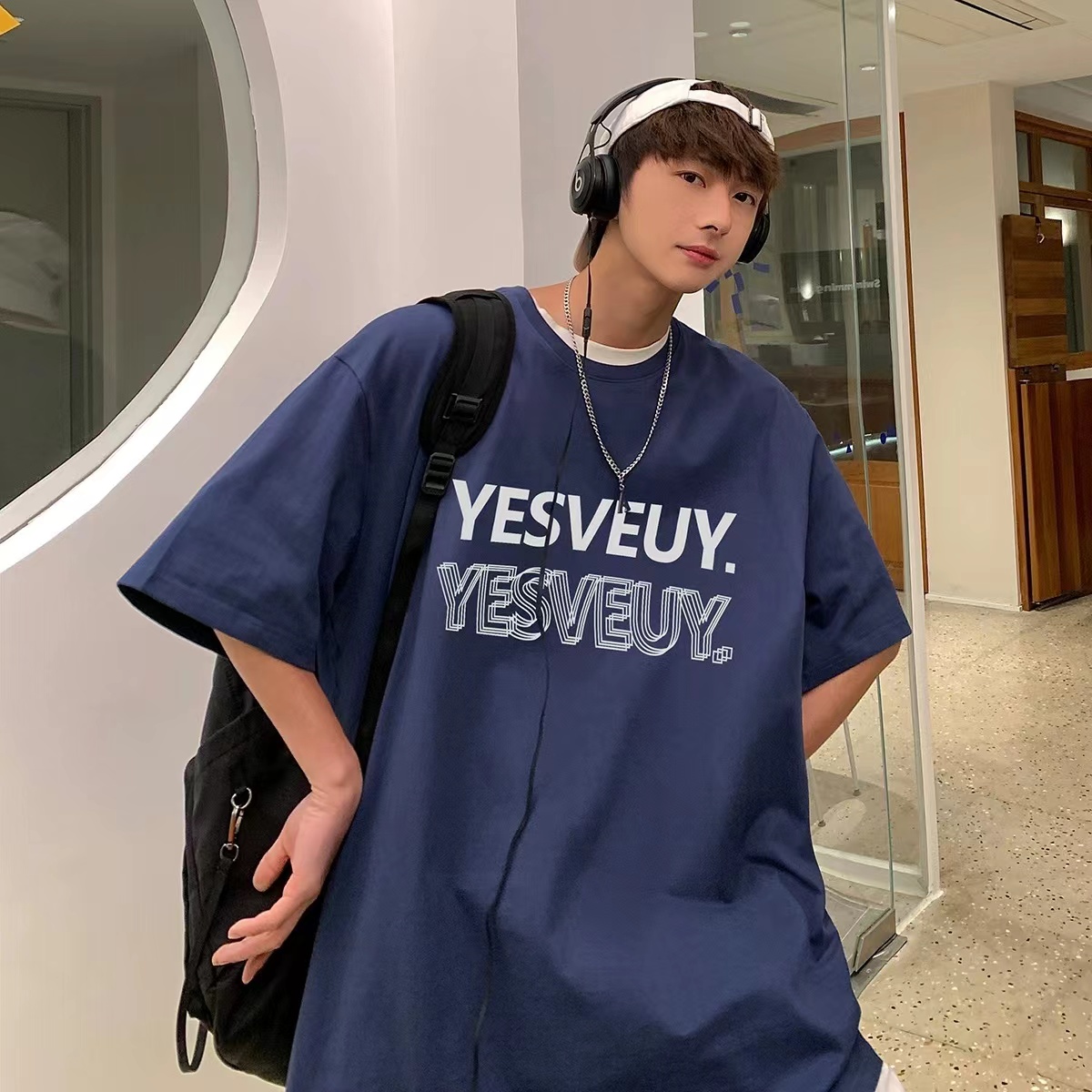 300 Heavy Dark Red T-shirt Men's Summer American Retro Small Neck Short Sleeve Trendy Fashion Brand Couple Outfit Half Sleeve