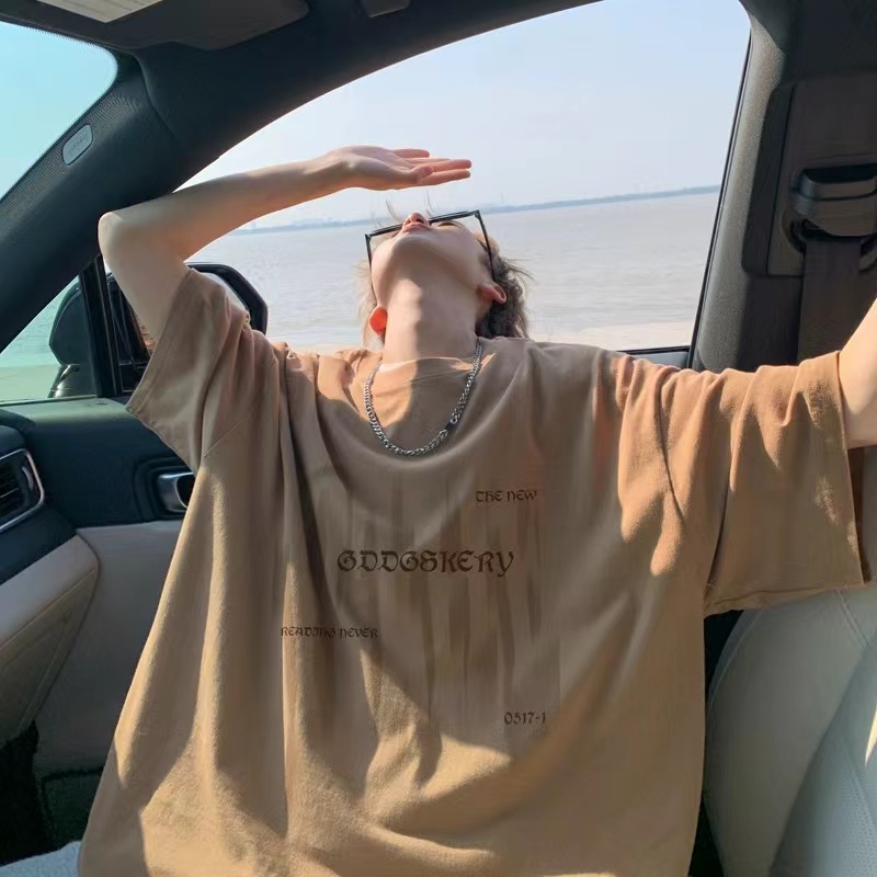 Summer American heavy rose red cotton short-sleeved T-shirt men's trendy high street loose half-sleeved T-shirt tops