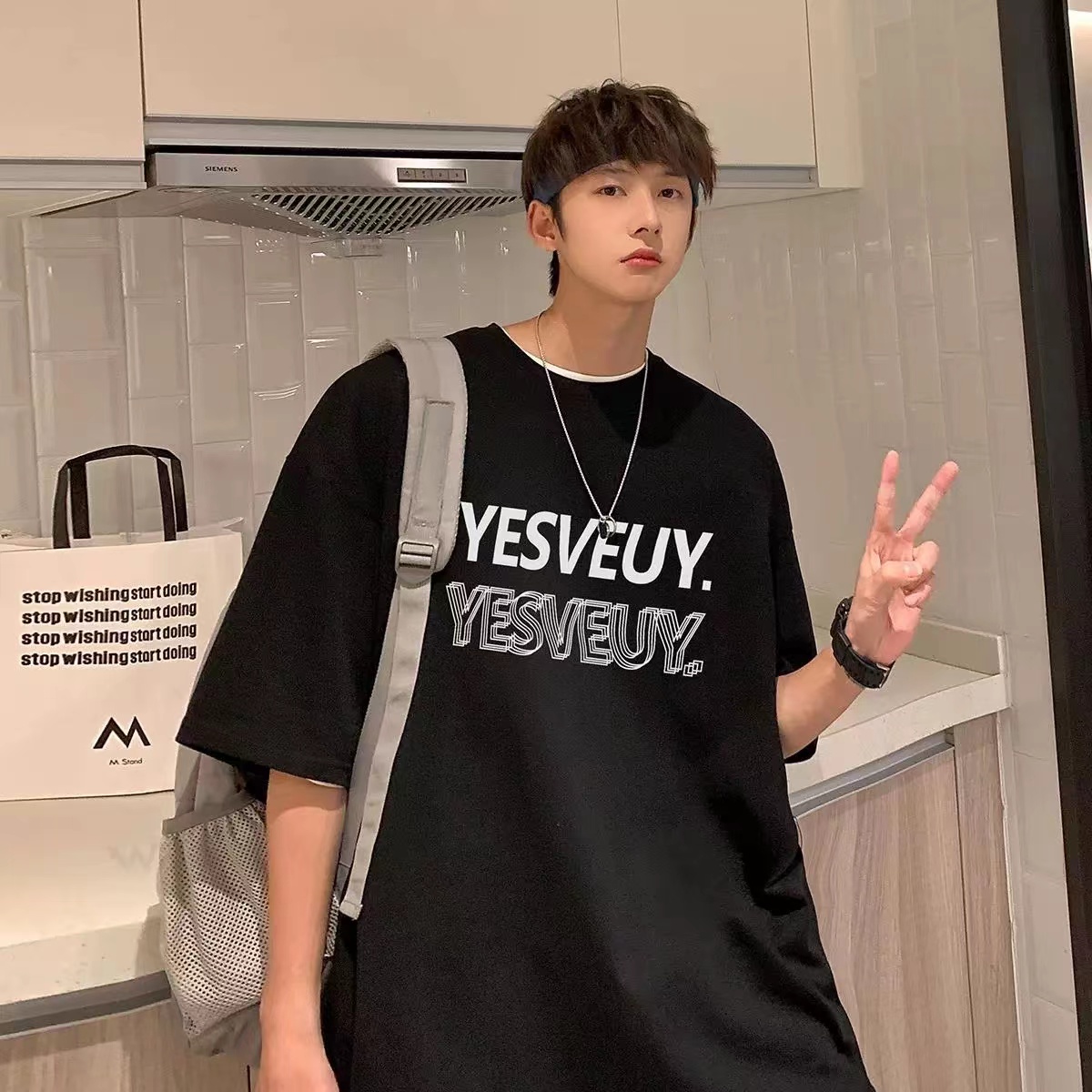 300 Heavy Dark Red T-shirt Men's Summer American Retro Small Neck Short Sleeve Trendy Fashion Brand Couple Outfit Half Sleeve